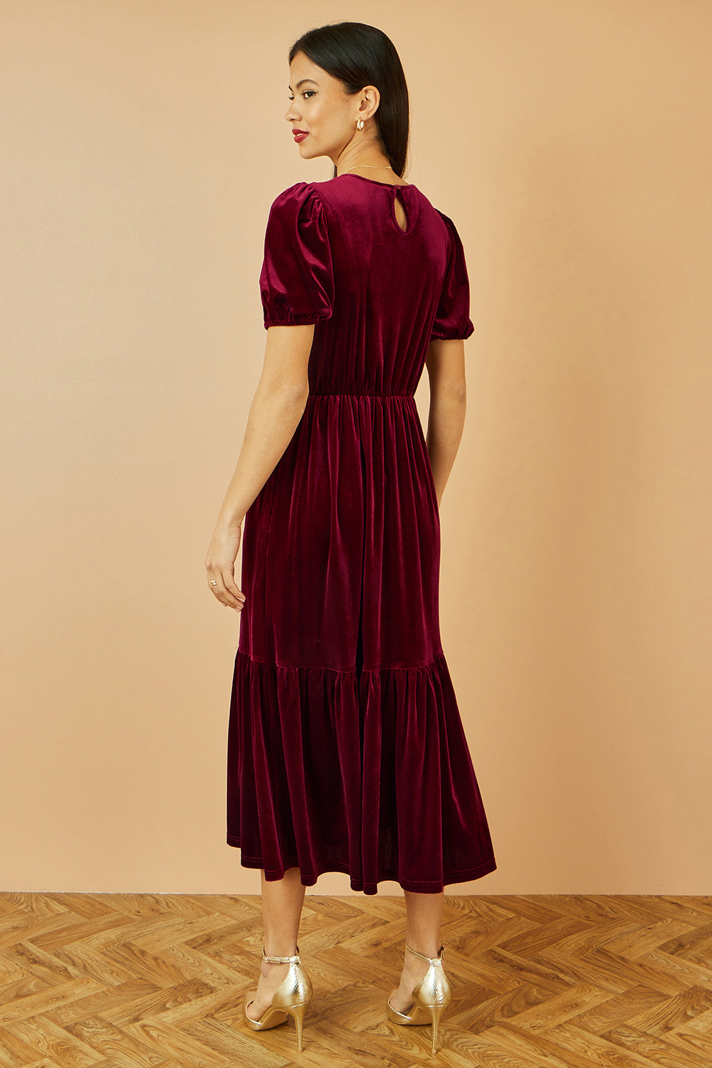 Yumi Burgundy Velvet Midi Dress Dress Party Yumi