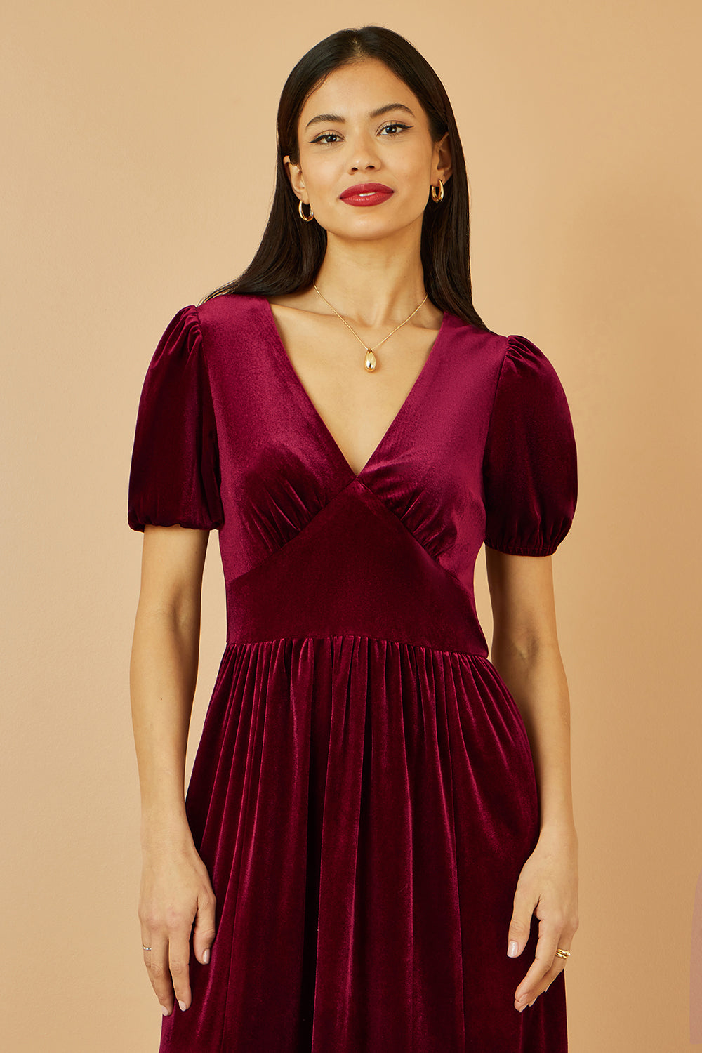 Yumi Burgundy Velvet Midi Dress Dress Party Yumi