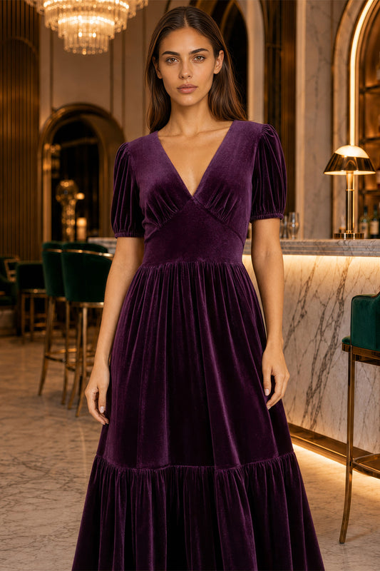 Yumi Purple Velvet Midi Dress Dress Party Yumi