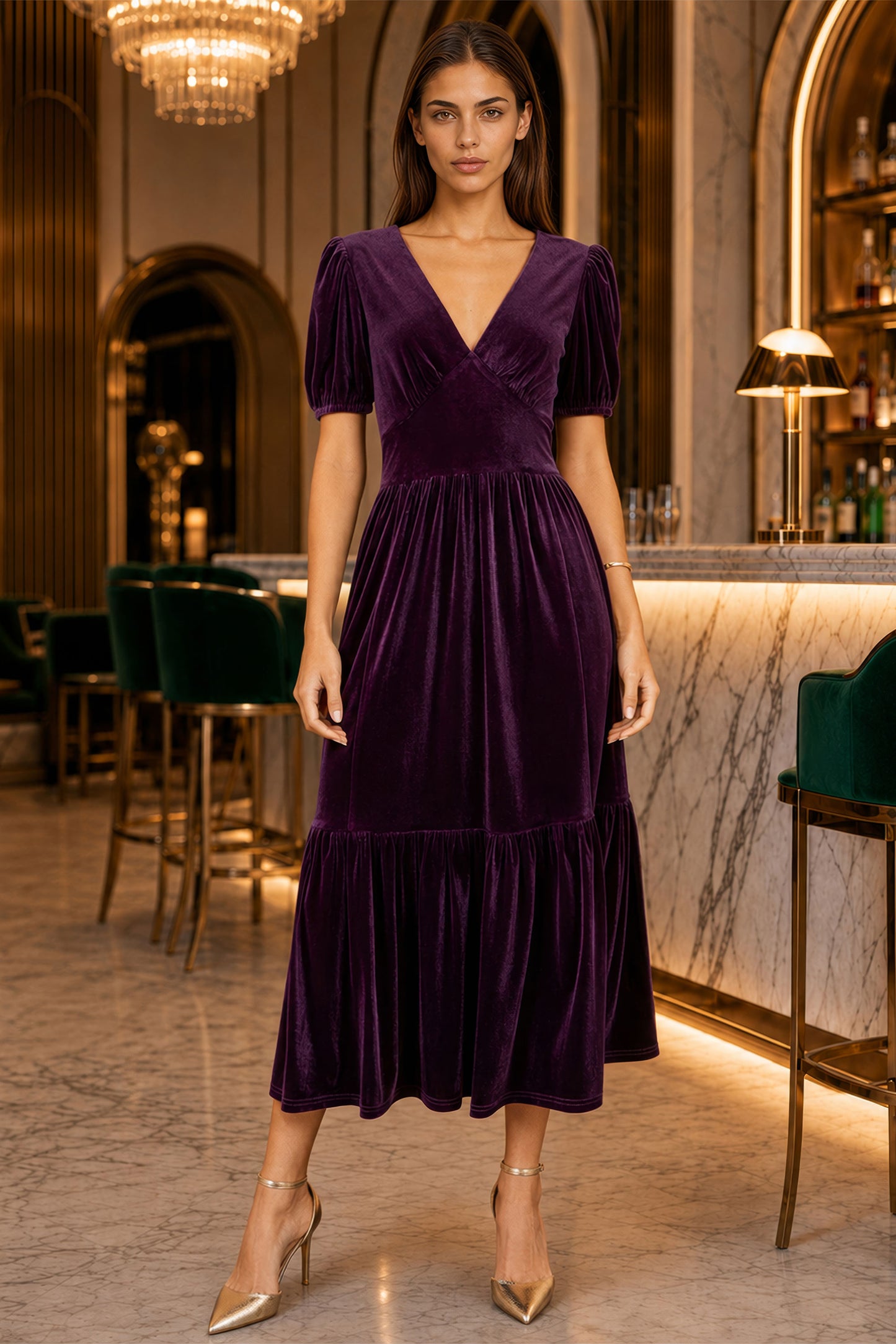 Yumi Purple Velvet Midi Dress Dress Party Yumi