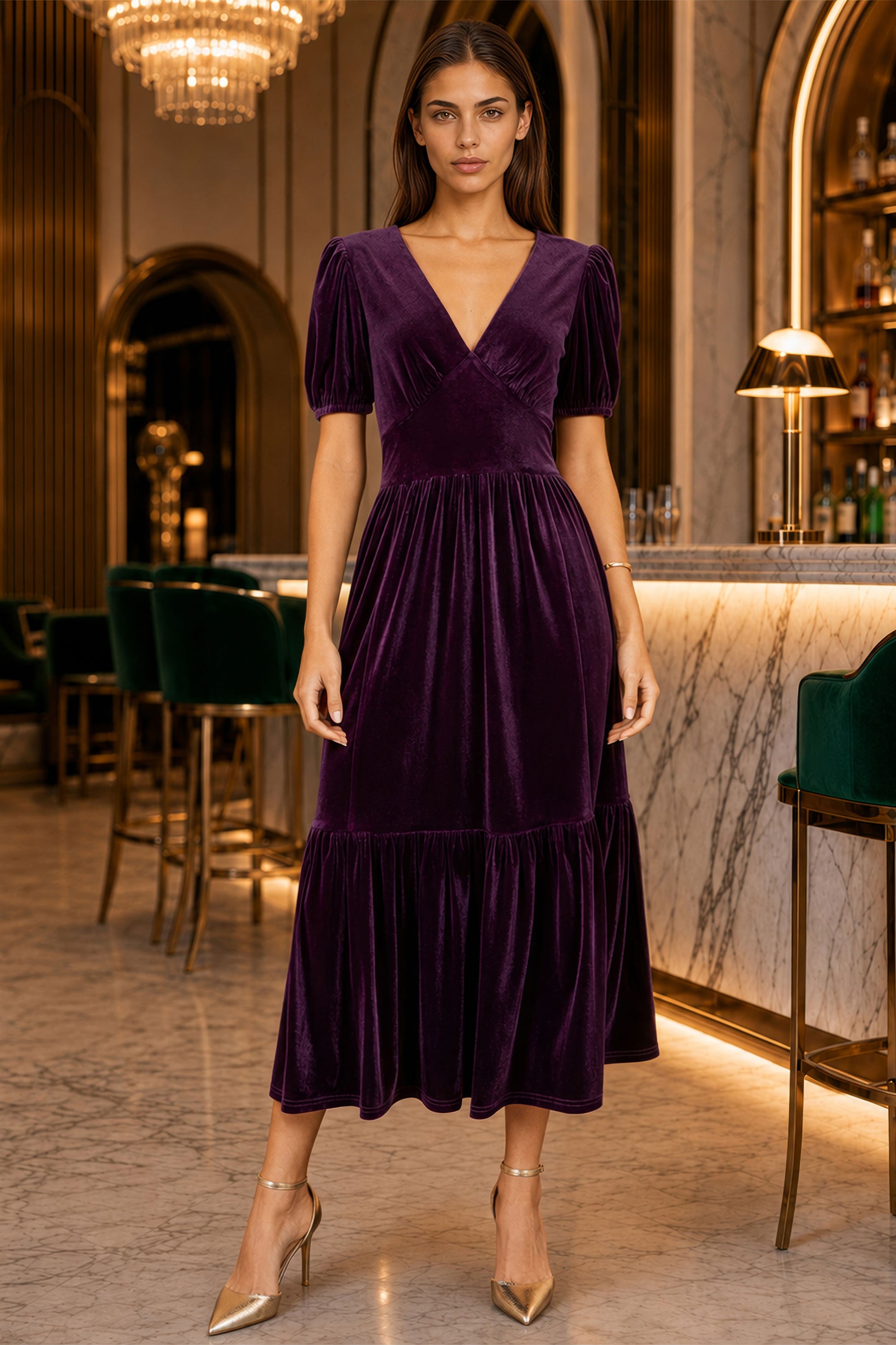 Yumi Purple Velvet Midi Dress Dress Party Yumi