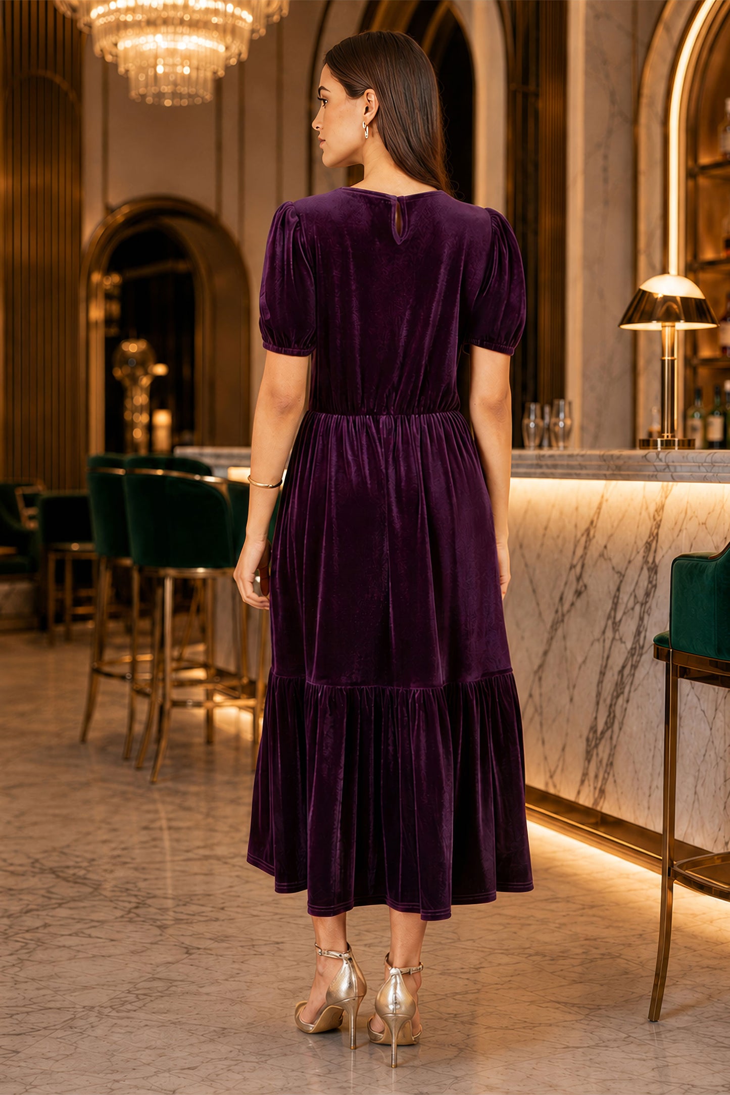 Yumi Purple Velvet Midi Dress Dress Party Yumi