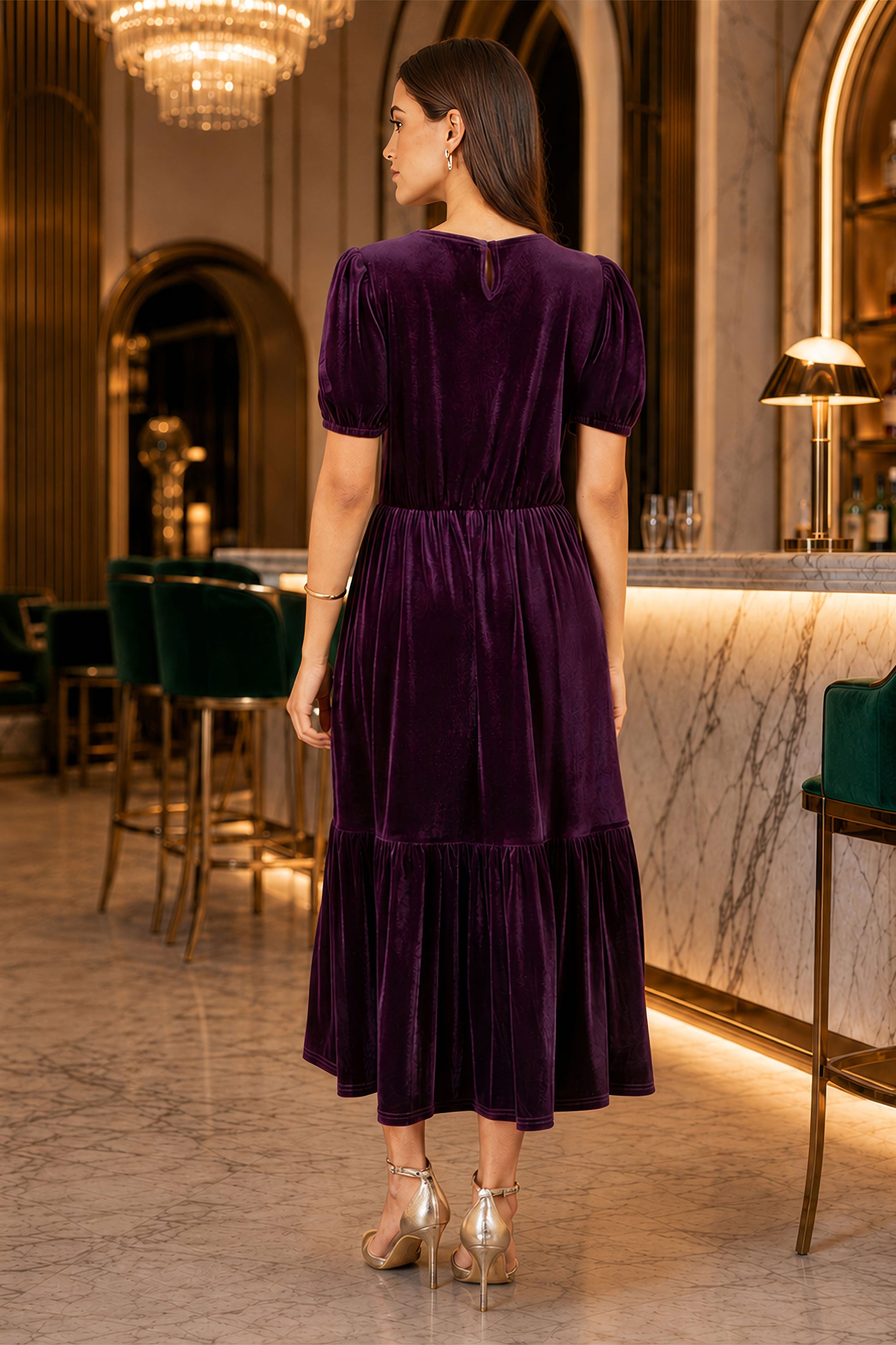 Yumi Purple Velvet Midi Dress Dress Party Yumi
