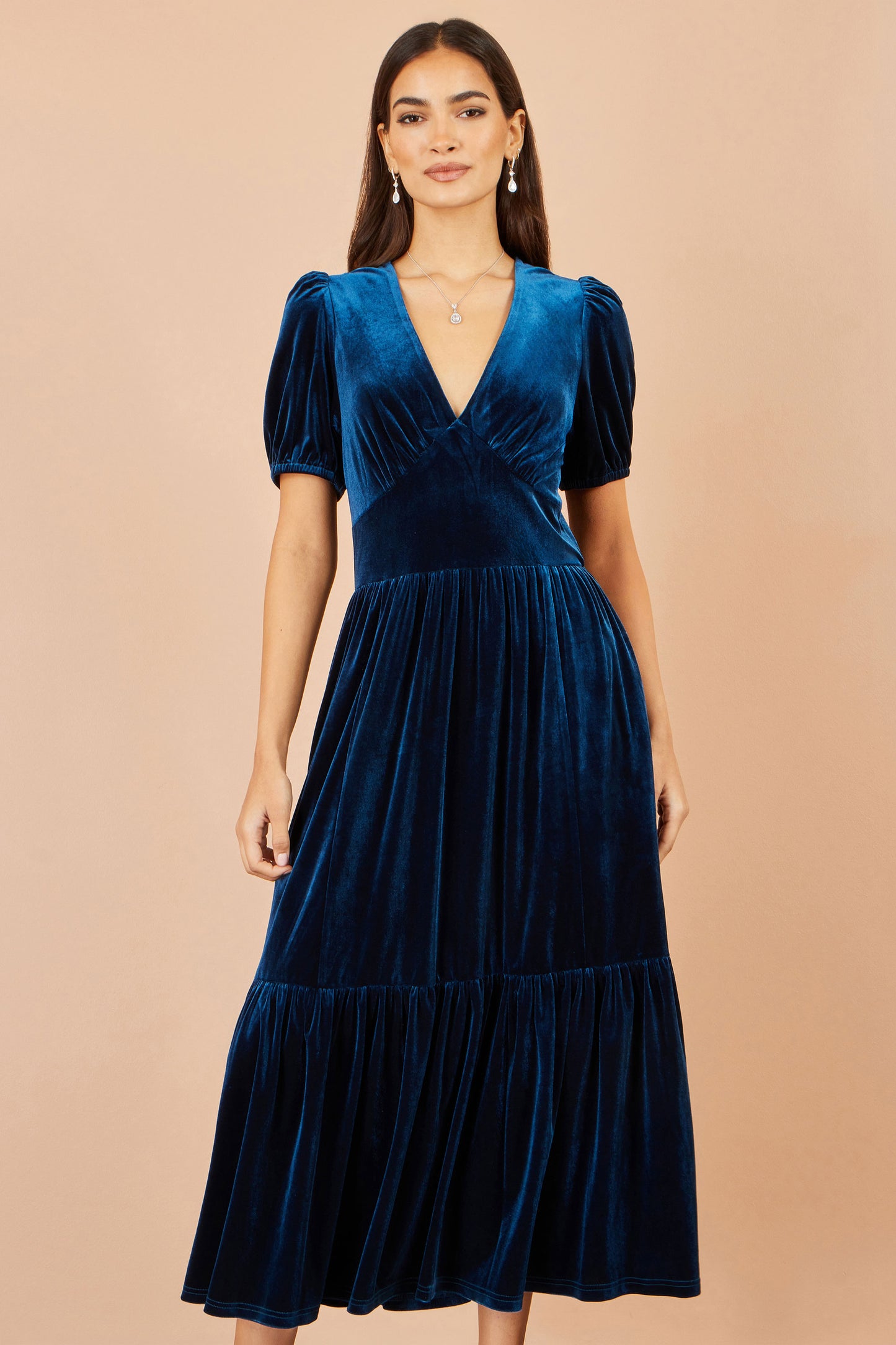 Yumi Teal Velvet Midi Dress Dress Party Yumi