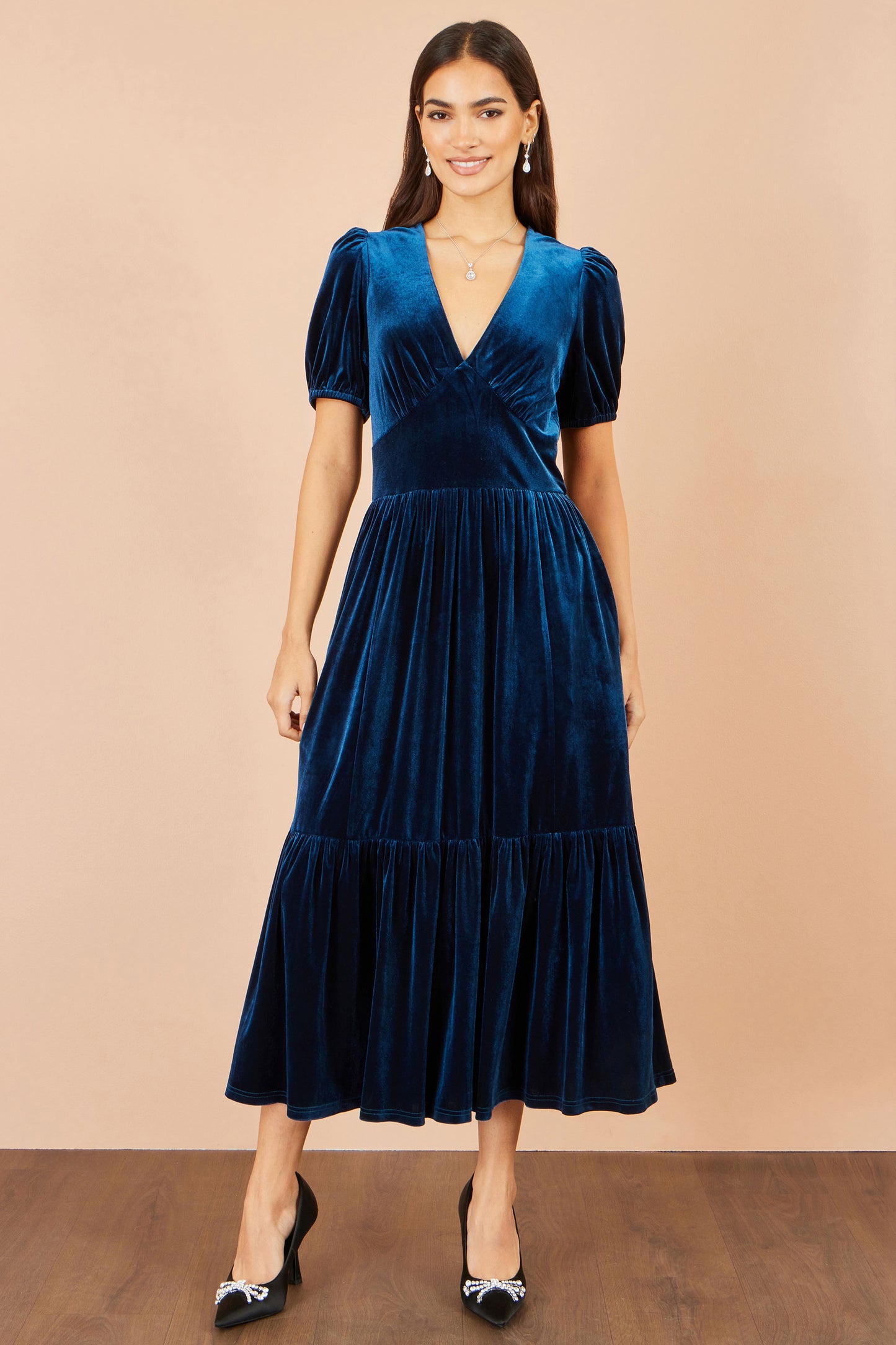 Yumi Teal Velvet Midi Dress Dress Party Yumi