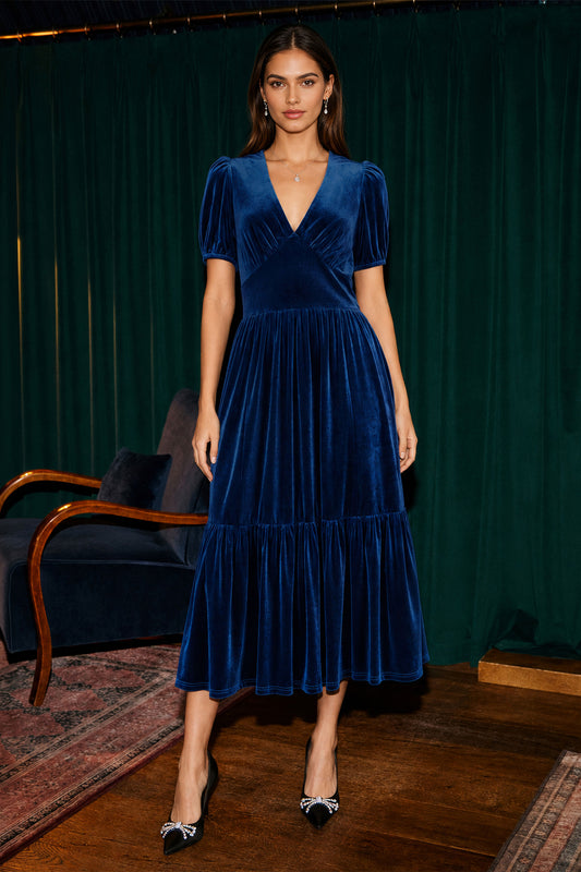 Yumi Teal Velvet Midi Dress Dress Party Yumi