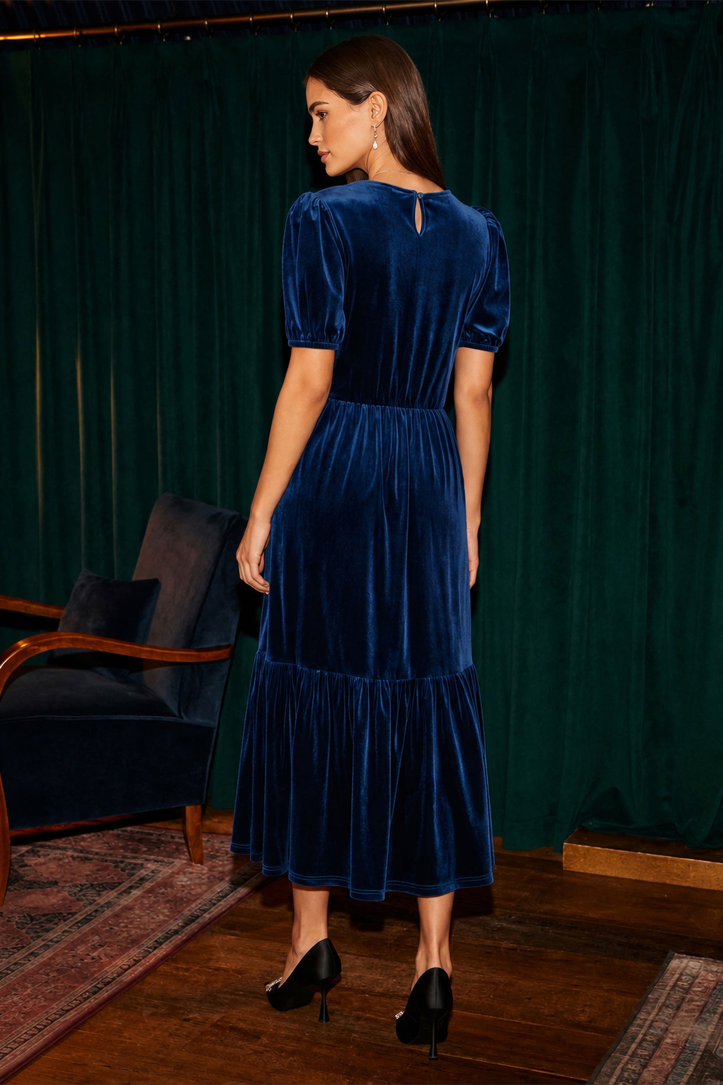 Yumi Teal Velvet Midi Dress Dress Party Yumi