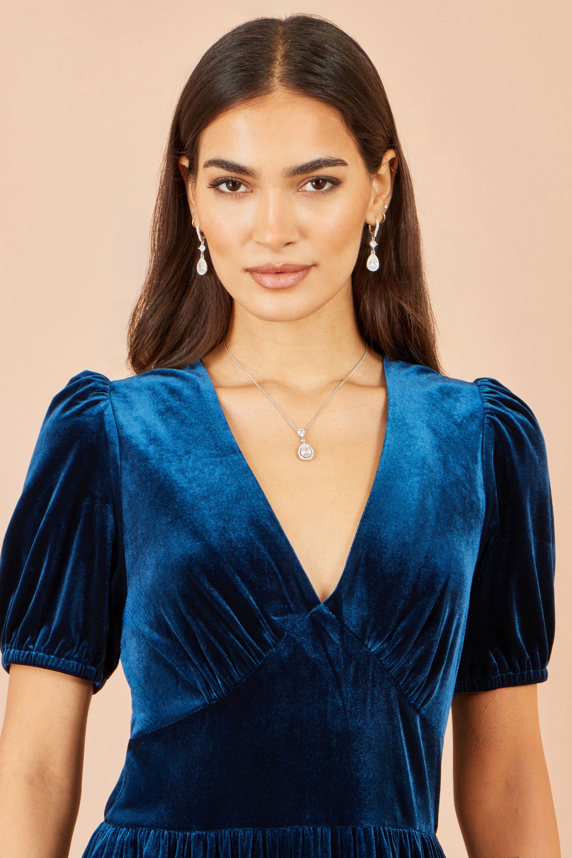 Yumi Teal Velvet Midi Dress Dress Party Yumi