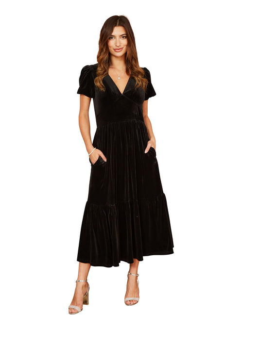 Yumi Black Velvet Midi Dress Yumi