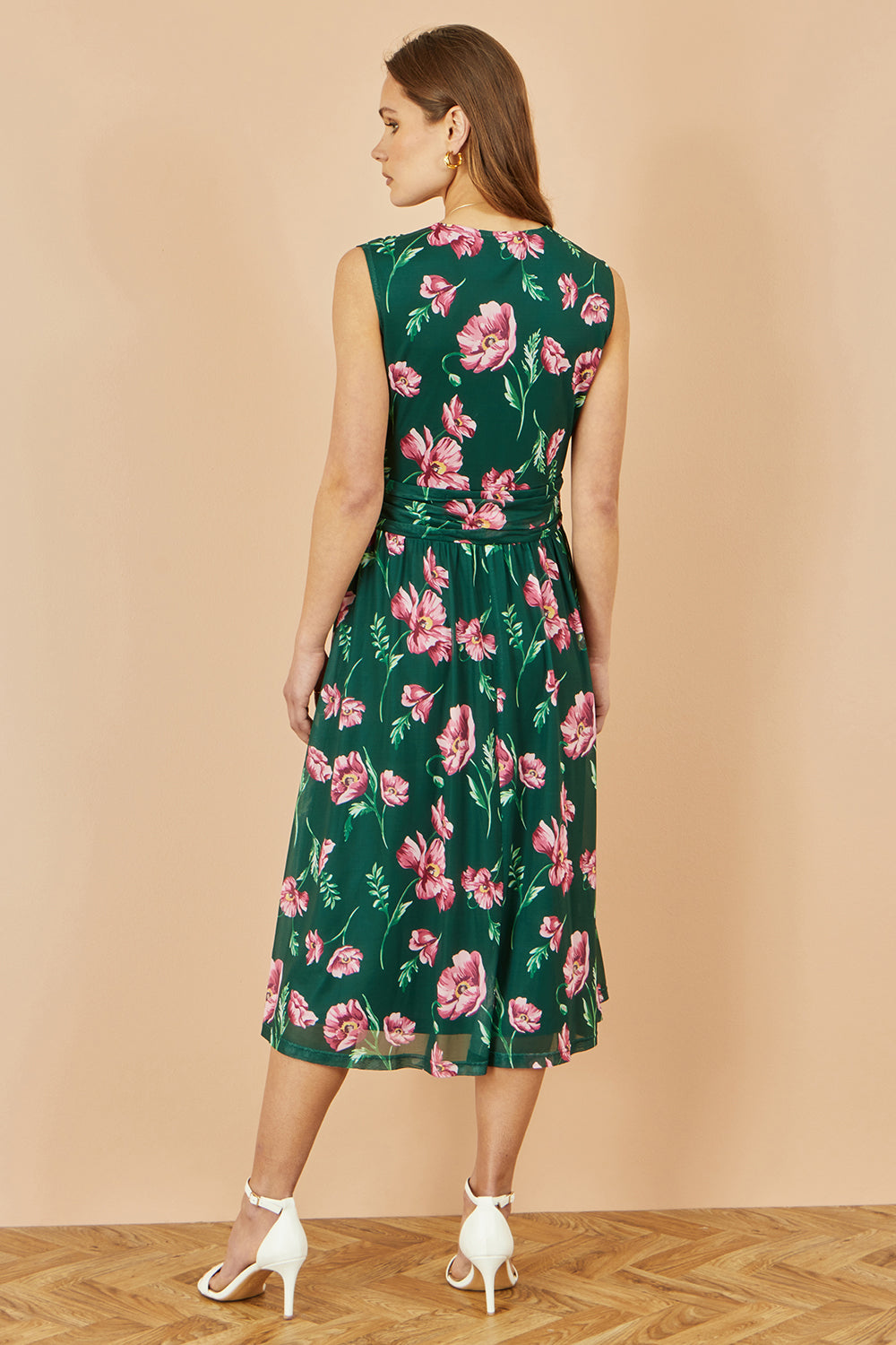 Yumi Green Floral Print Mesh Stretch Midi Dress With Pockets Dress Occasion Yumi