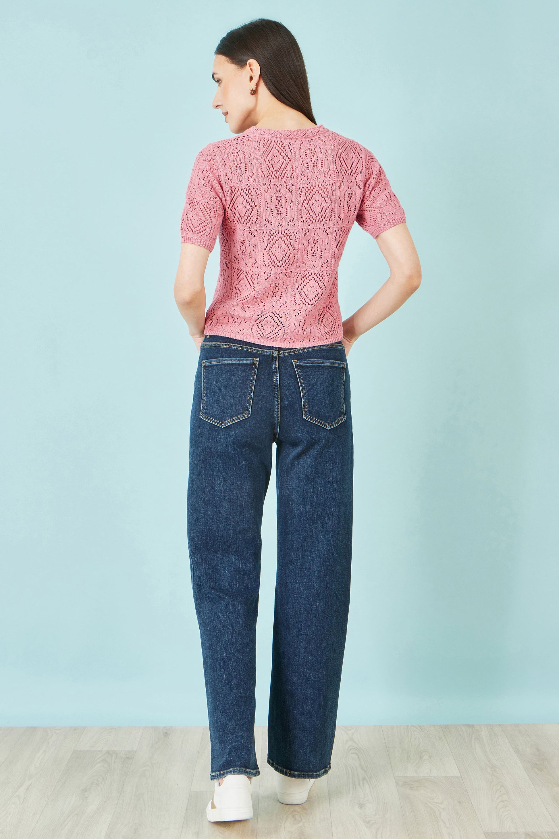 Yumi Pink Cotton Crochet Knitted Top Knit Top Yumi