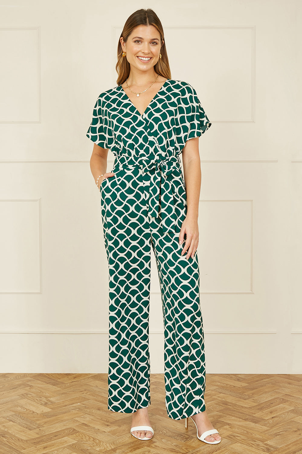 Geometric Print Wrap Jumpsuit
