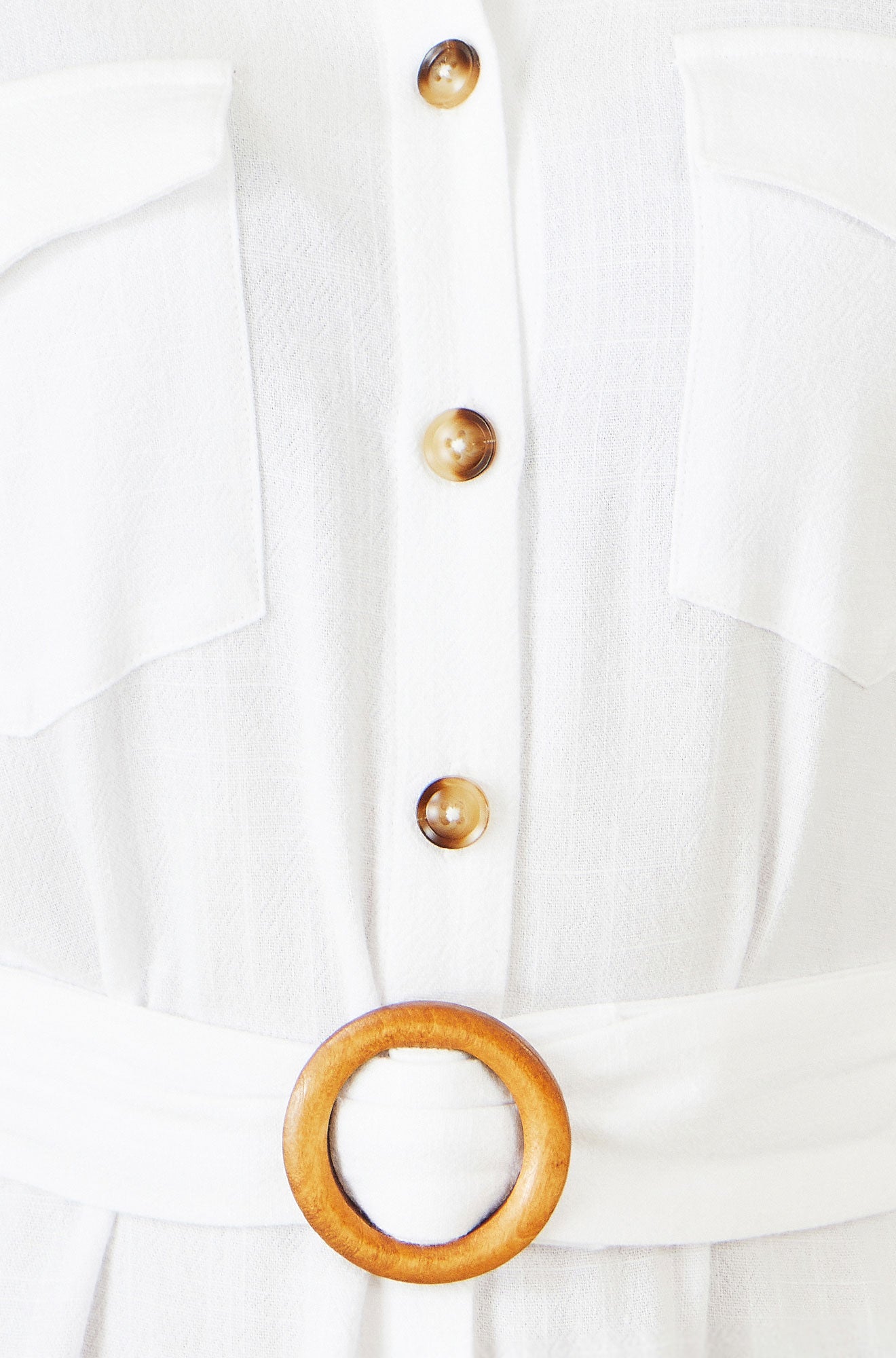 Yumi White Viscose Linen Look Midi Shirt Dress With Wooden Belt