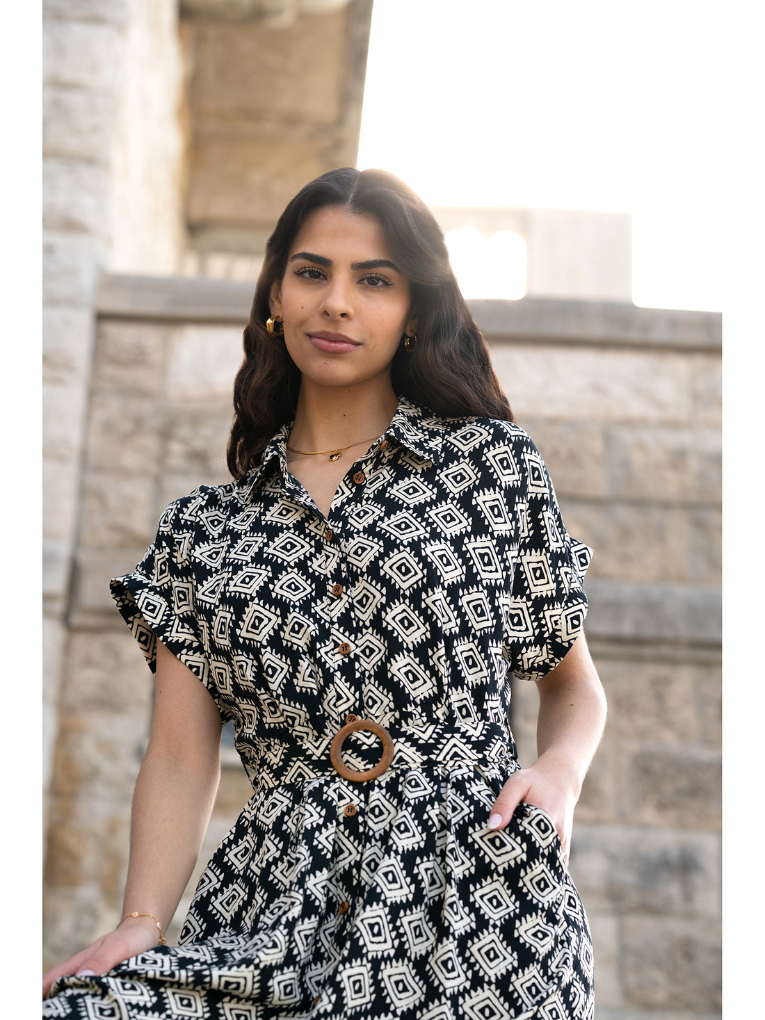 Yumi Black Cosmic Embroidery Cord Tunic Dress
