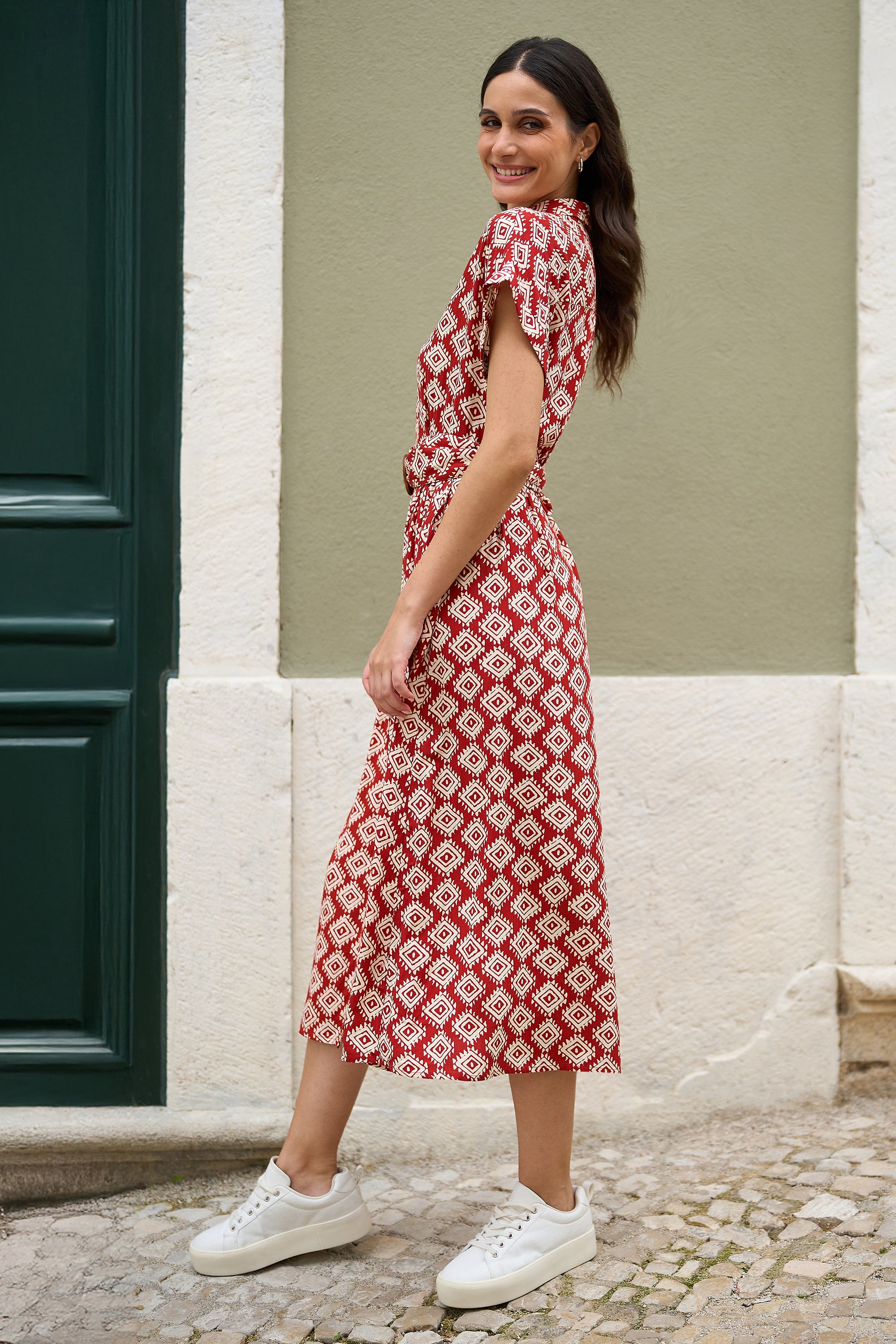 Viscose Midi Shirt Dress Matching Belt
