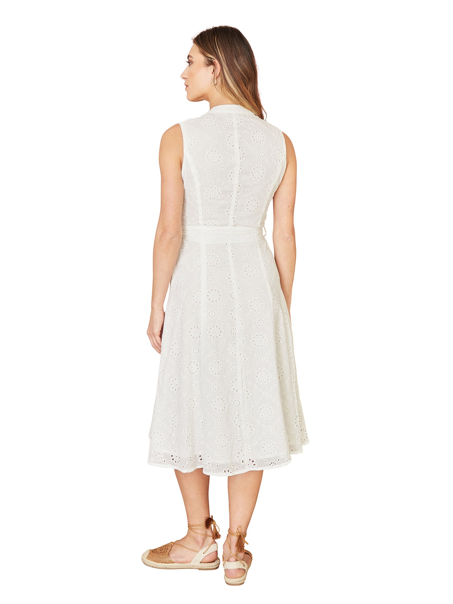 Yumi White Flower Broderie Anglaise Cotton Shirt Dress Yumi