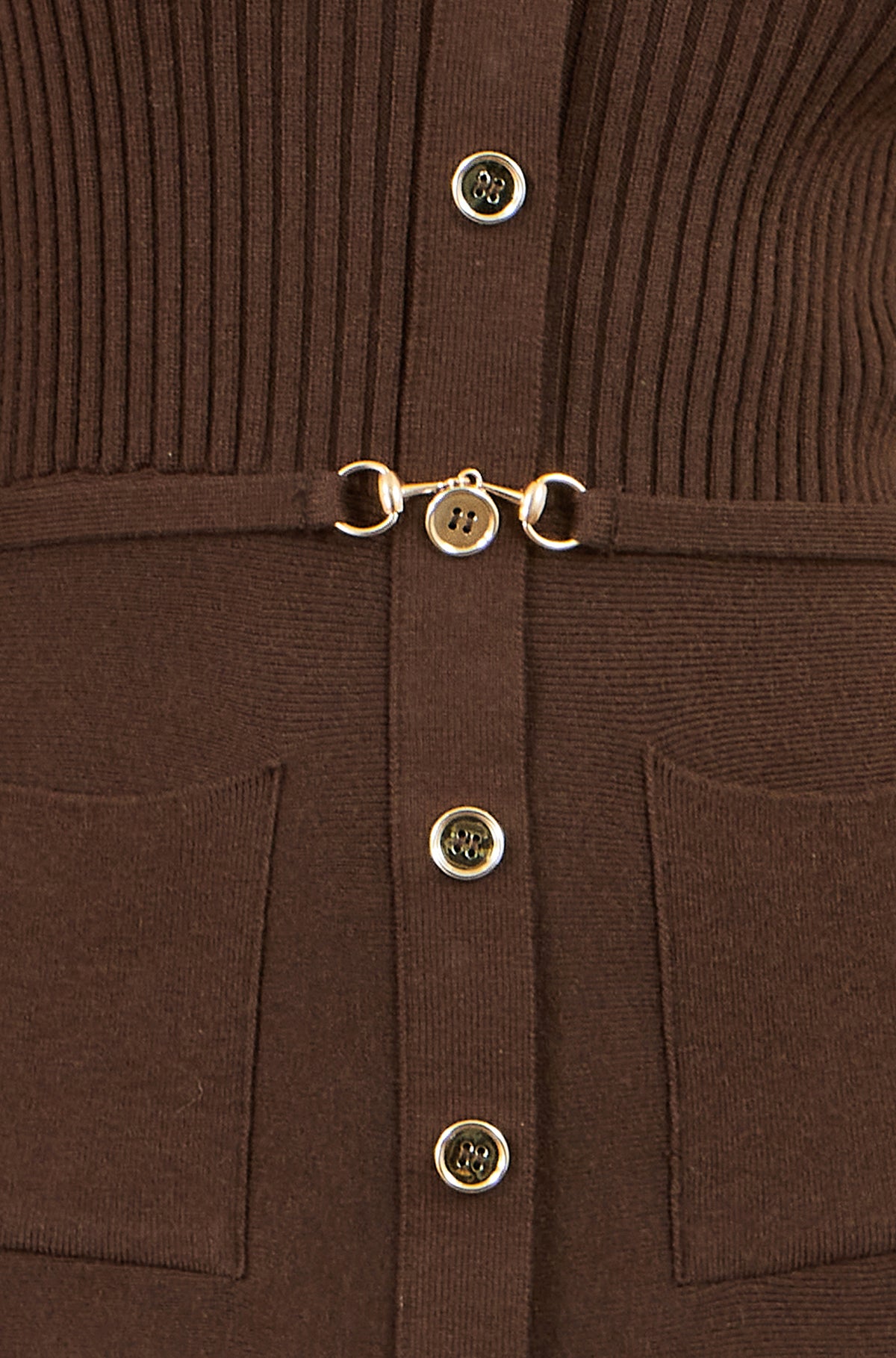 Yumi Brown Rib Knit Midi Shirt Dress With Snaffle Belt Knit Dress Yumi