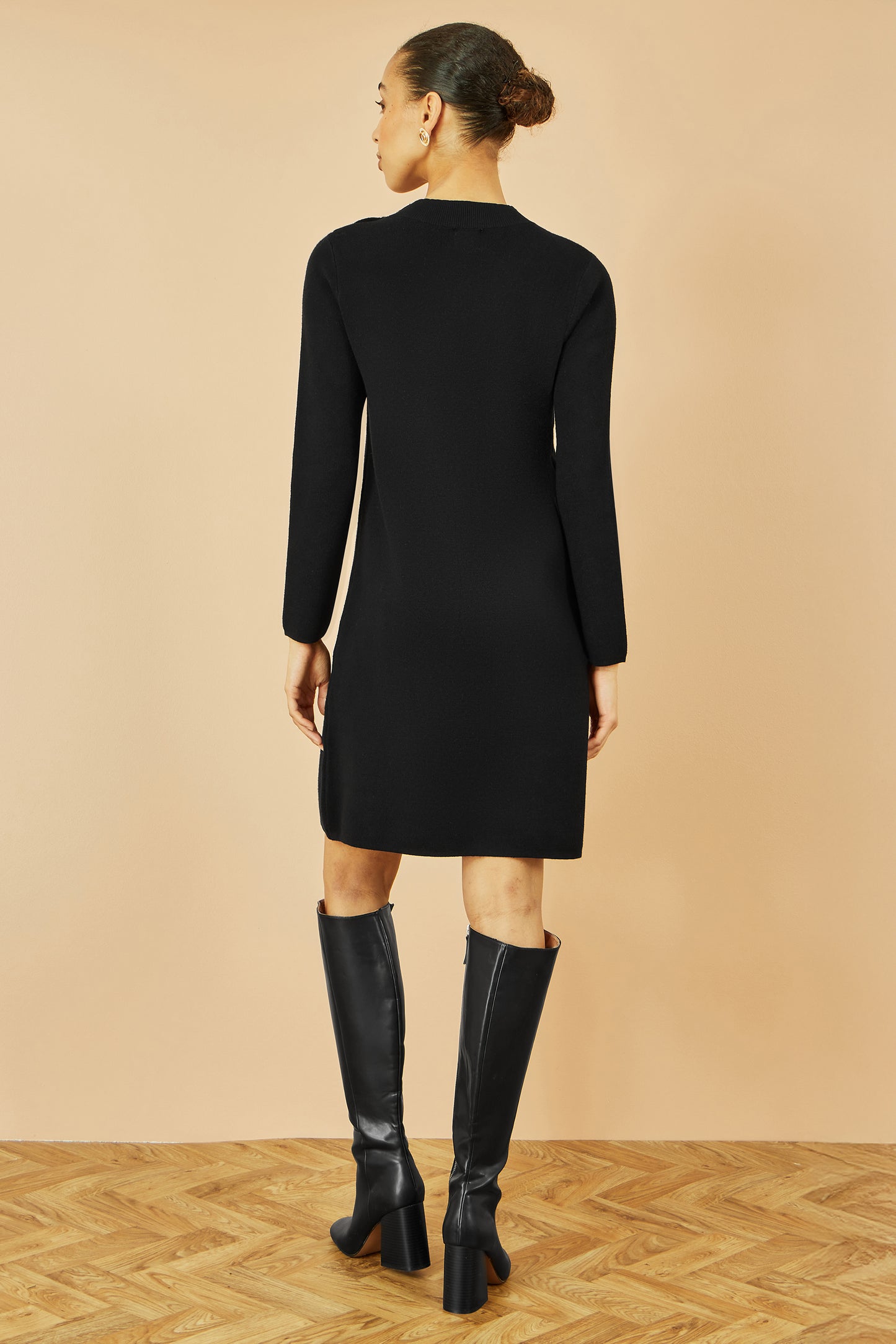 Yumi Black Knitted Tunic Dress With Gold Hardware Details Knit Dress Yumi