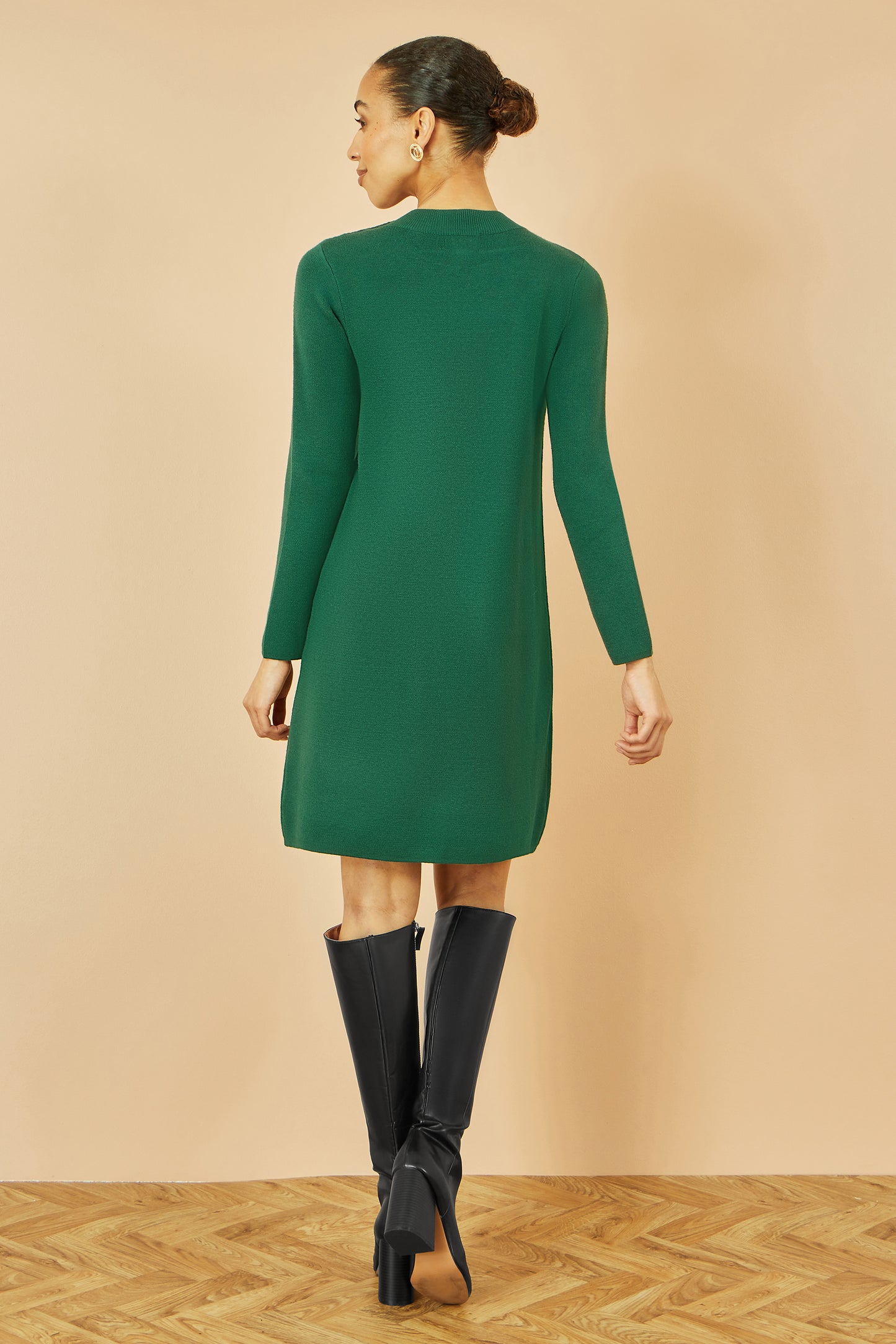 Yumi Green Knitted Tunic Dress With Gold Hardware Details Knit Dress Yumi