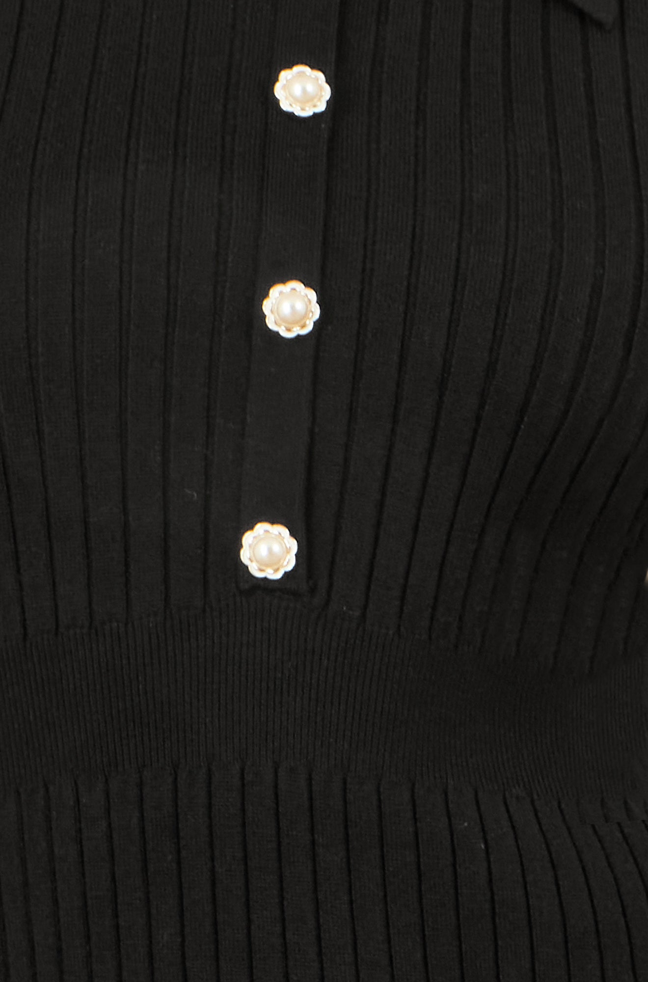 Yumi Black Fitted Rib Knitted Midi Dress With Daisy Buttons Knit Dress Yumi