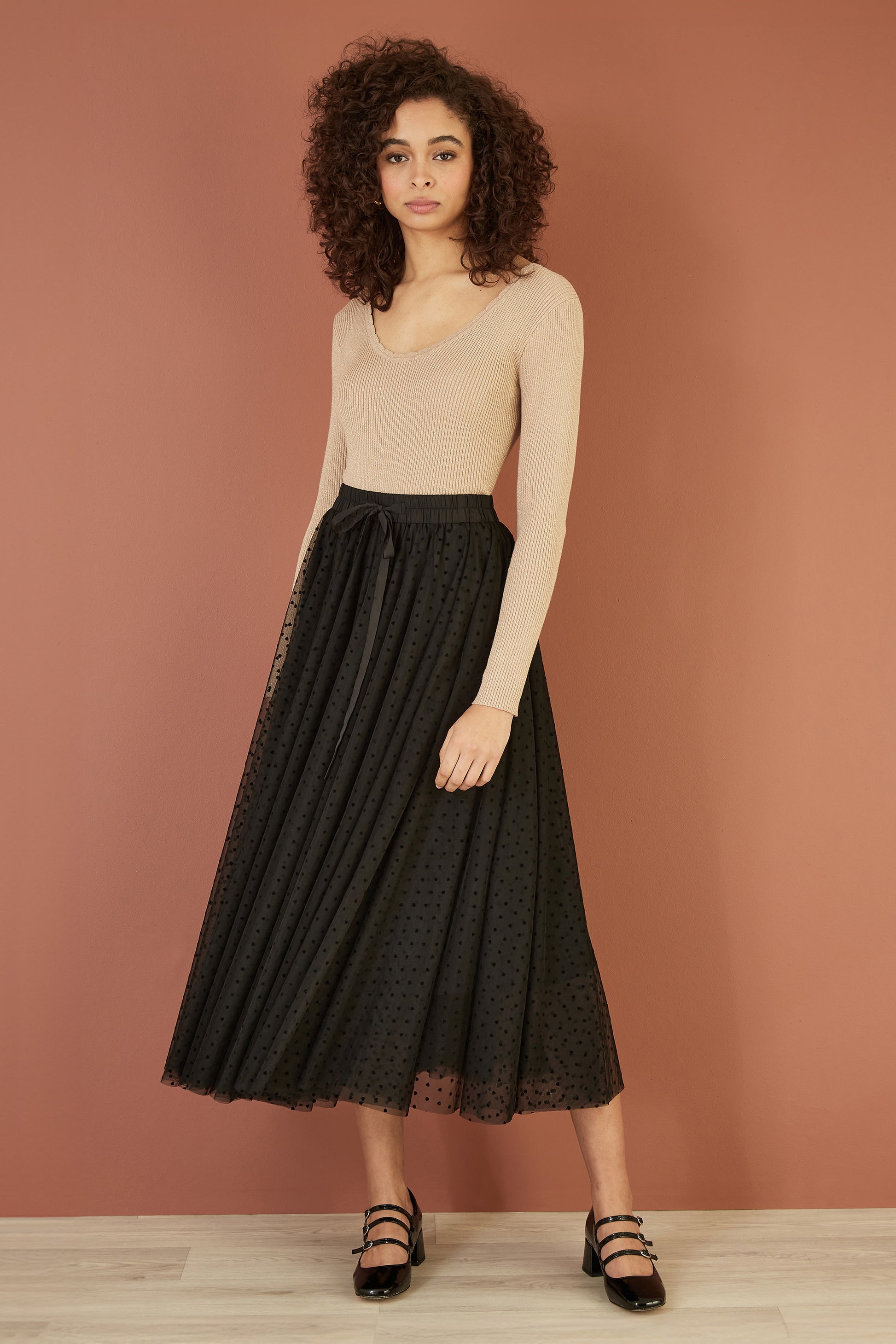 Yumi Gold Metallic Knitted Ribbed Top Yumi