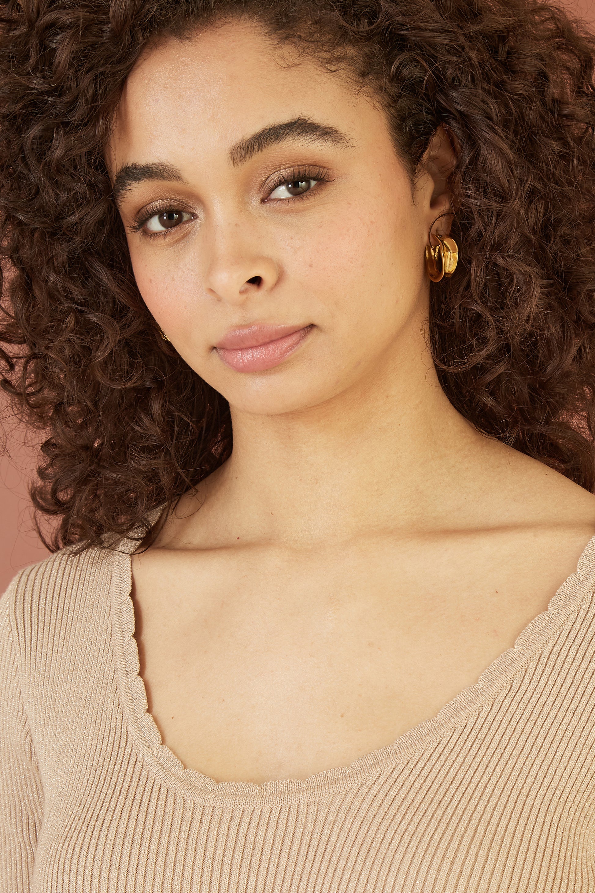 Yumi Gold Metallic Knitted Ribbed Top Yumi