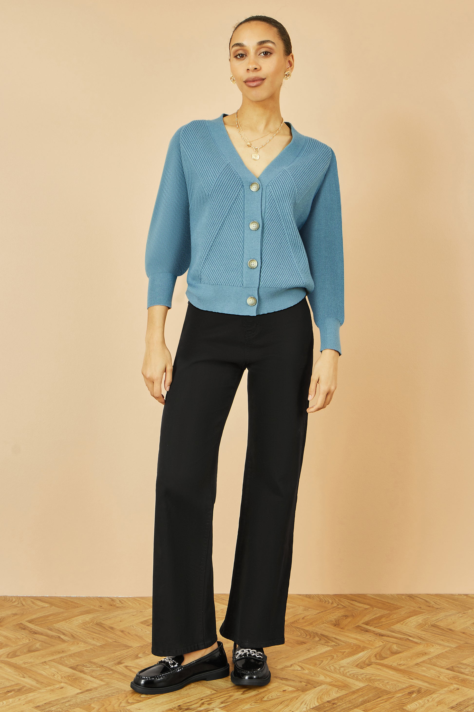 Yumi Blue Relaxed Fit Cardigan With Stitch Detail Knit Cardigan Yumi