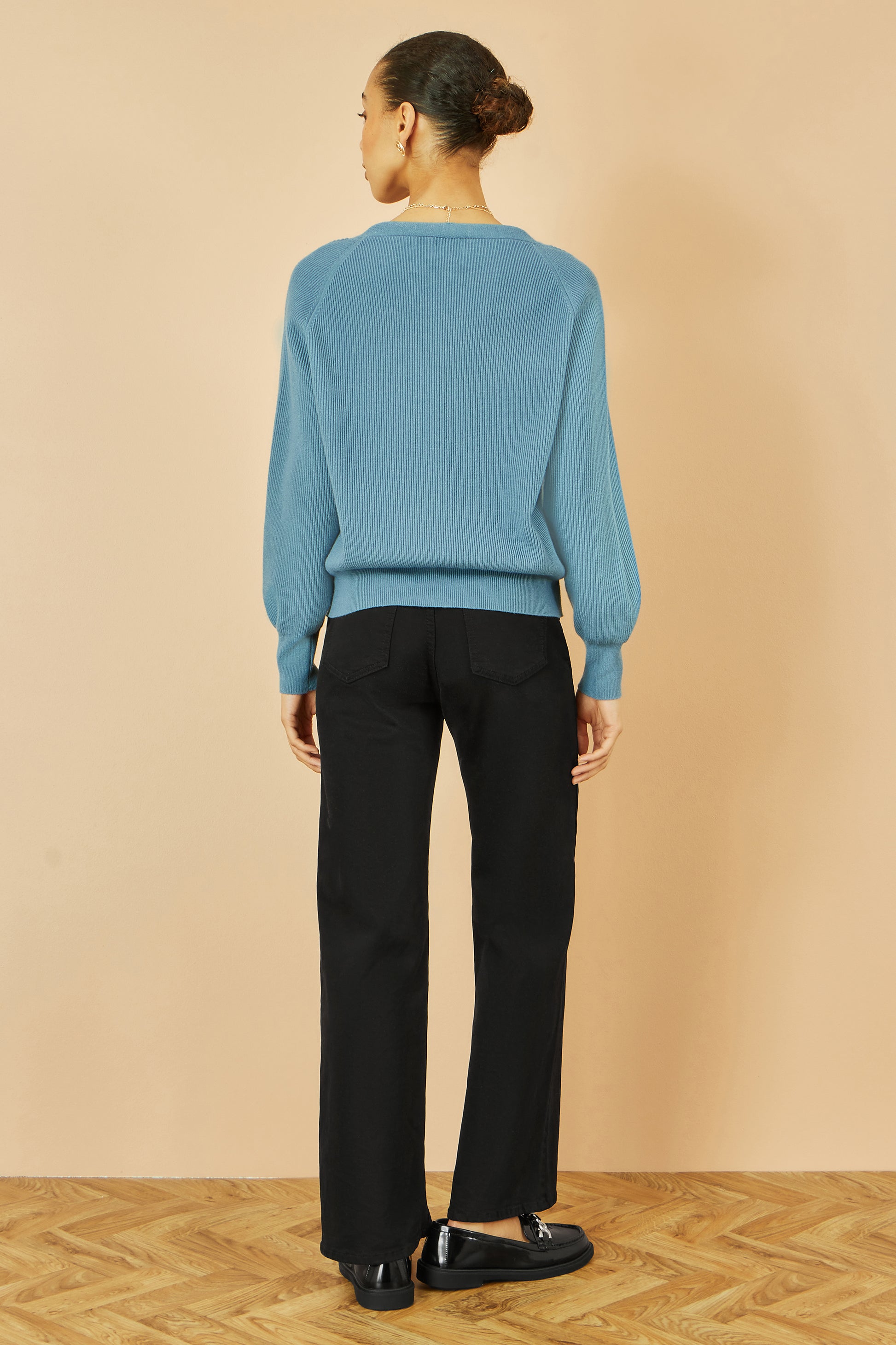 Yumi Blue Relaxed Fit Cardigan With Stitch Detail Knit Cardigan Yumi