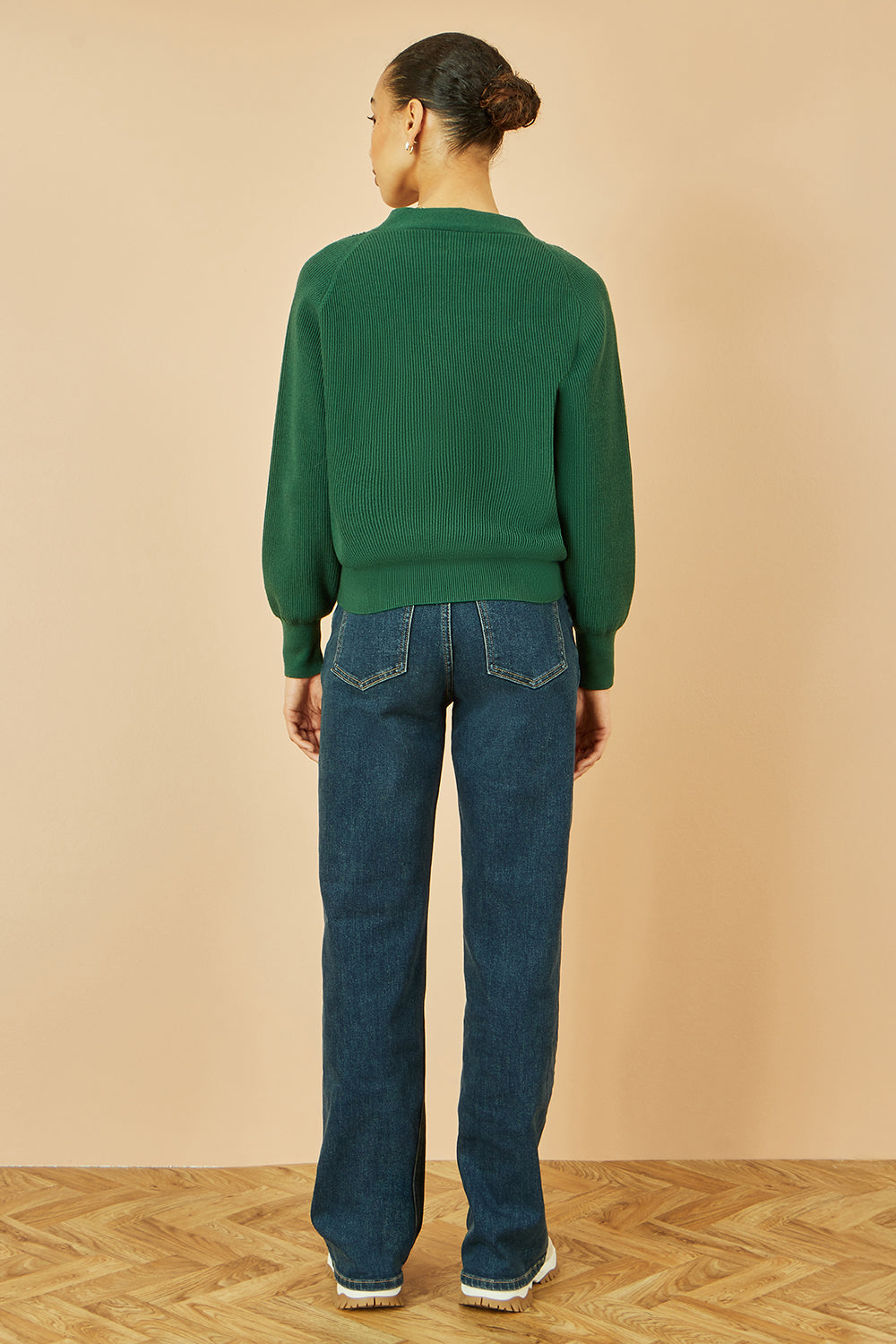 Yumi Green Relaxed Fit Cardigan With Stitch Detail Knit Cardigan Yumi