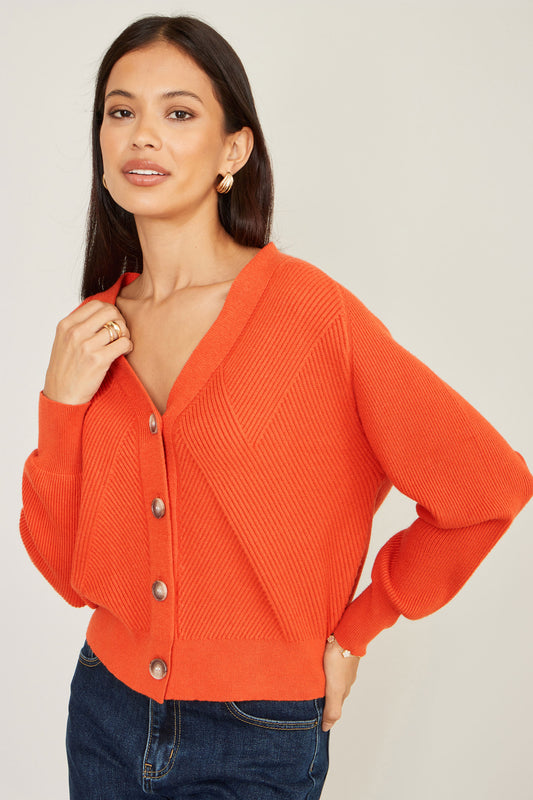 Yumi Orange Relaxed Fit Cardigan With Stitch Detail Knit Cardigan Yumi
