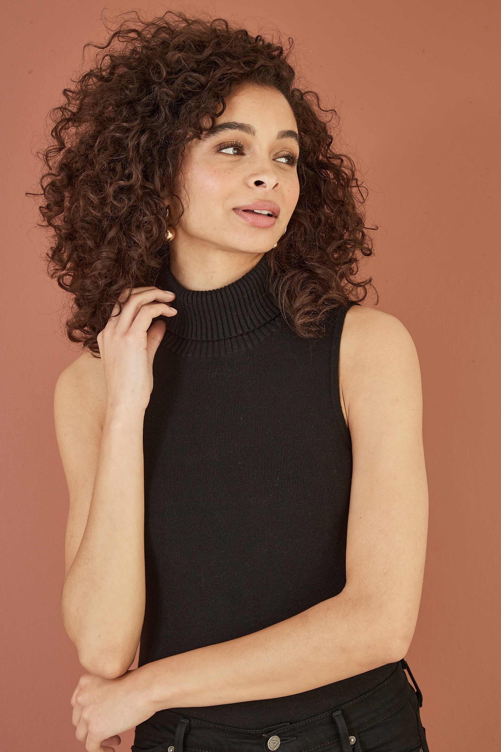 Knitted Roll Neck Sleeveless Jumper