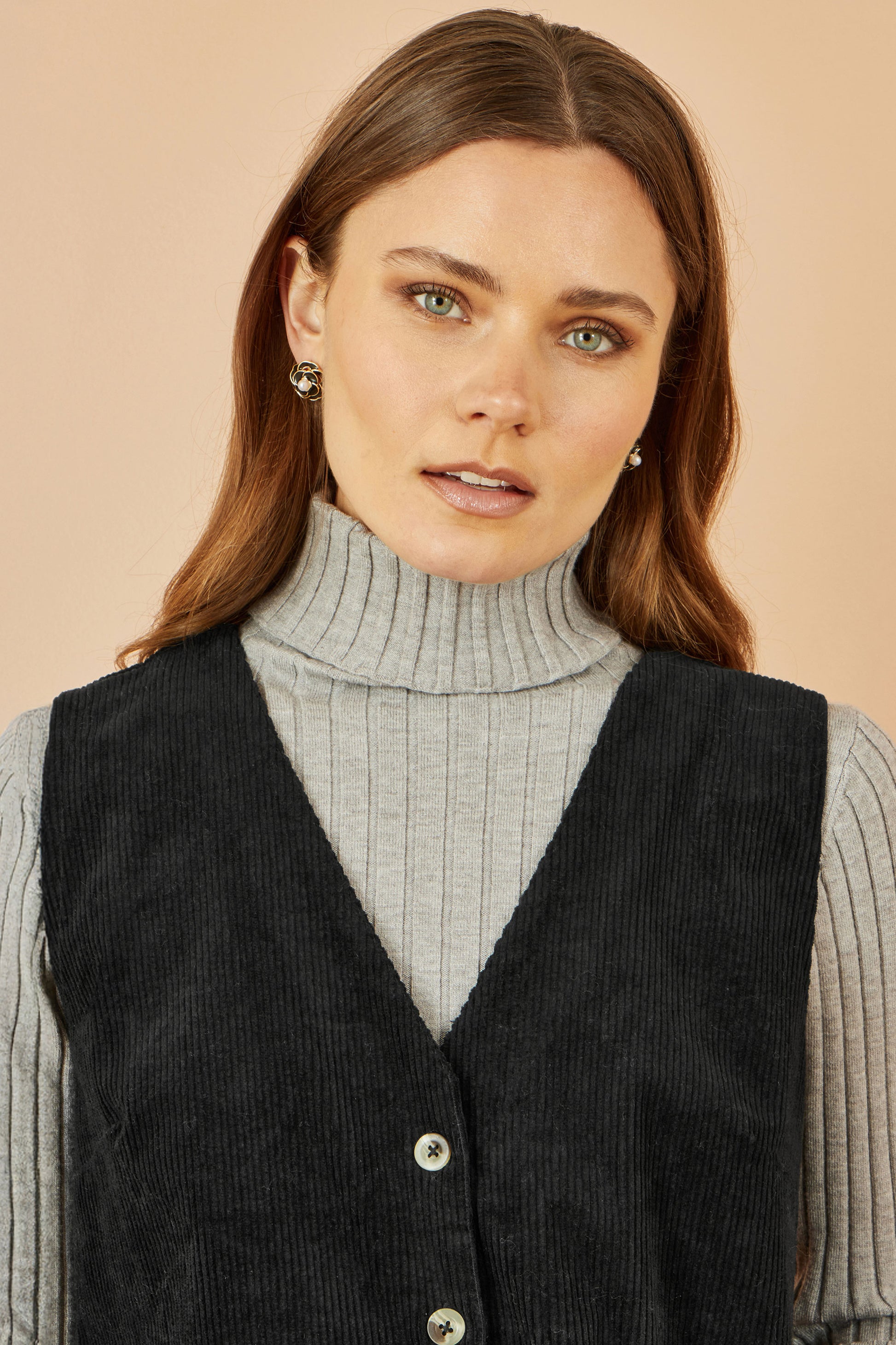 Yumi Black Cord Button Through Pinafore Dress With Pockets Dress Casual Yumi