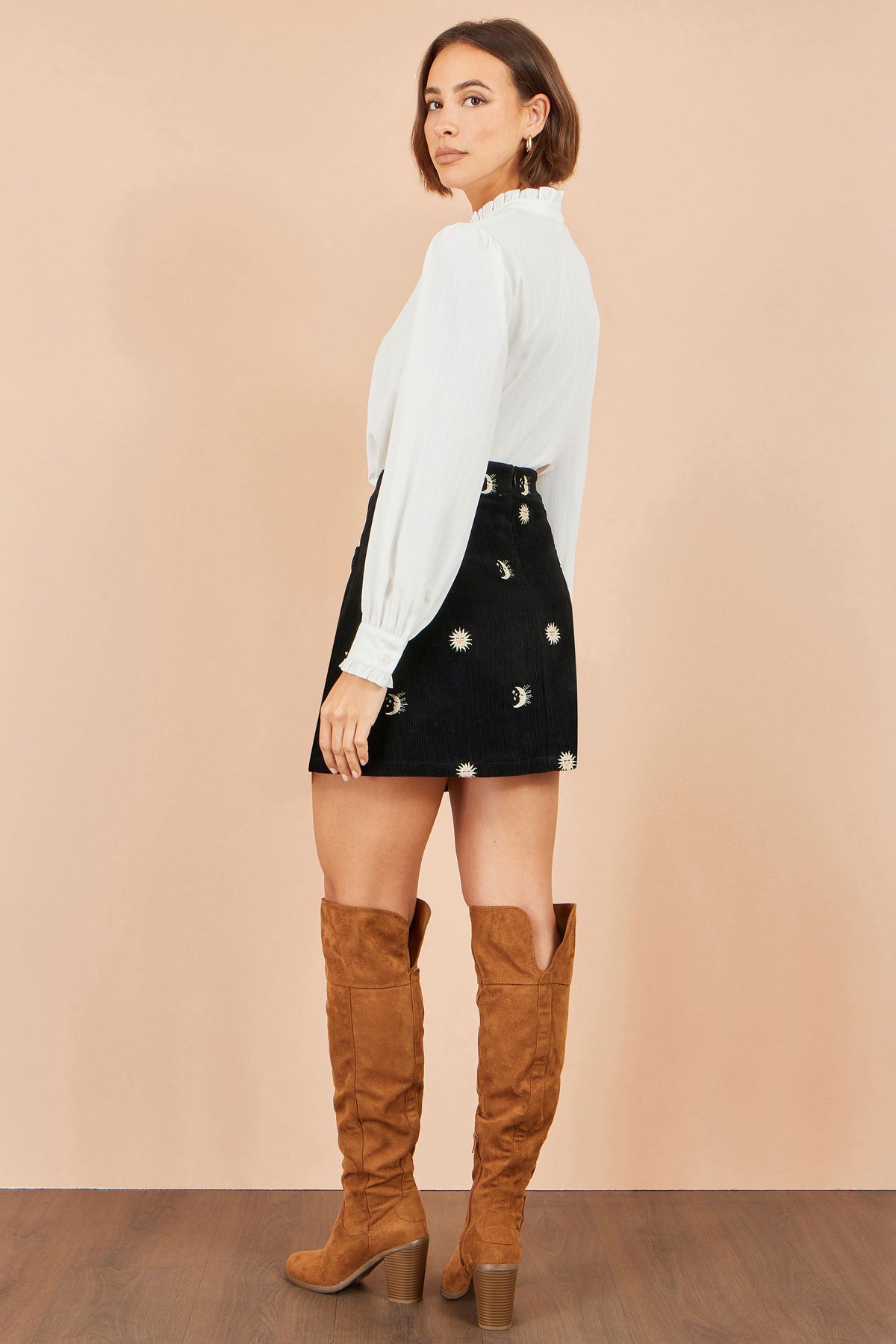 Yumi Black Cosmic Embroidered Mini Skirt SKIRT Yumi