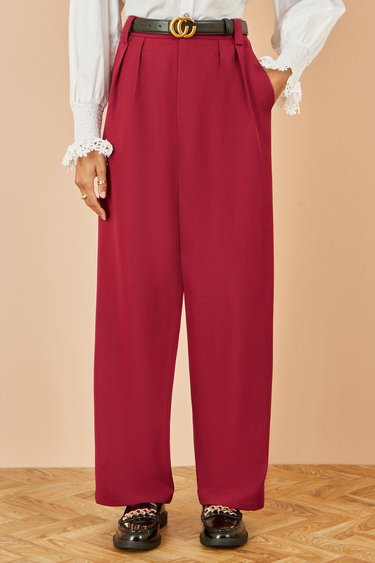 Yumi Burgundy Wide Leg Trousers TROUSER Yumi