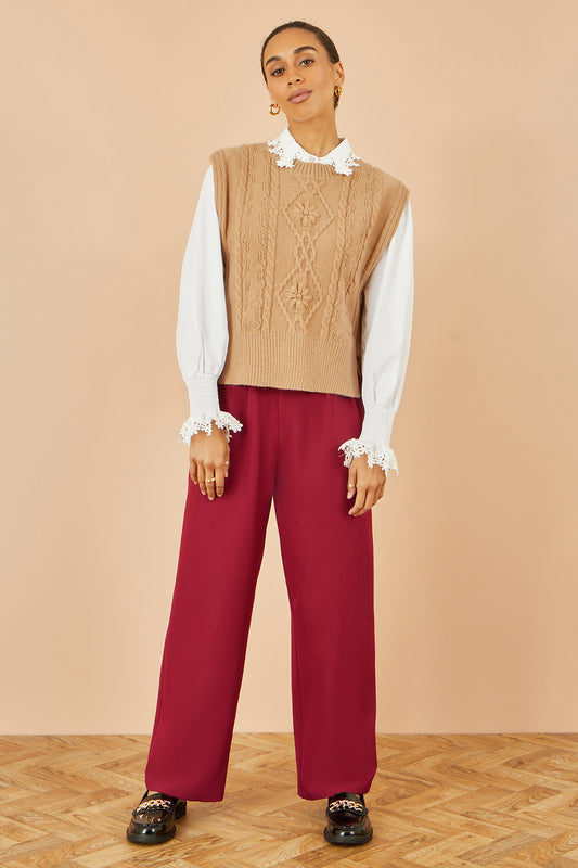 Yumi Burgundy Wide Leg Trousers TROUSER Yumi