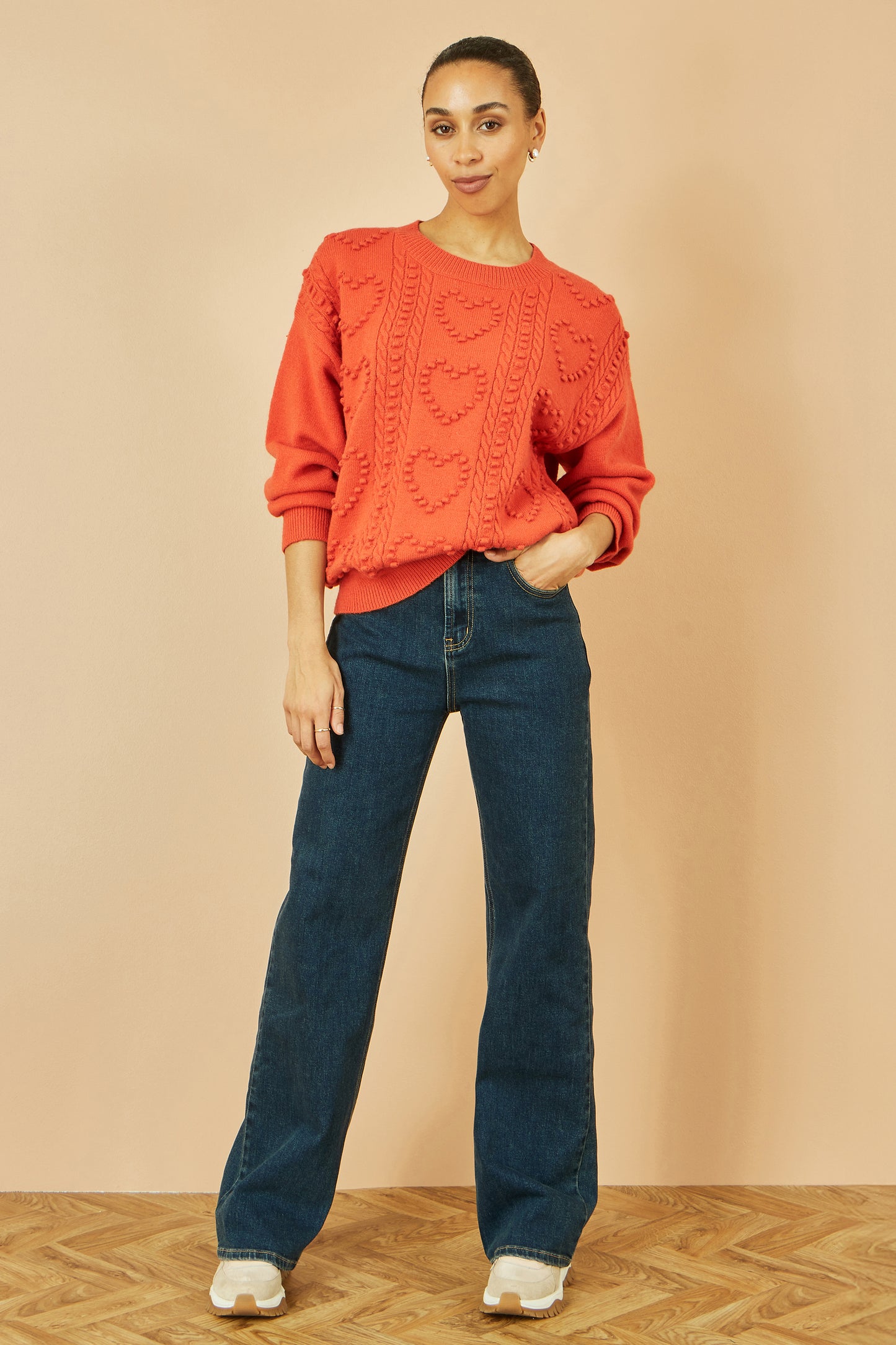 Yumi Orange Heart Knit Relaxed Jumper Knit Jumper Yumi