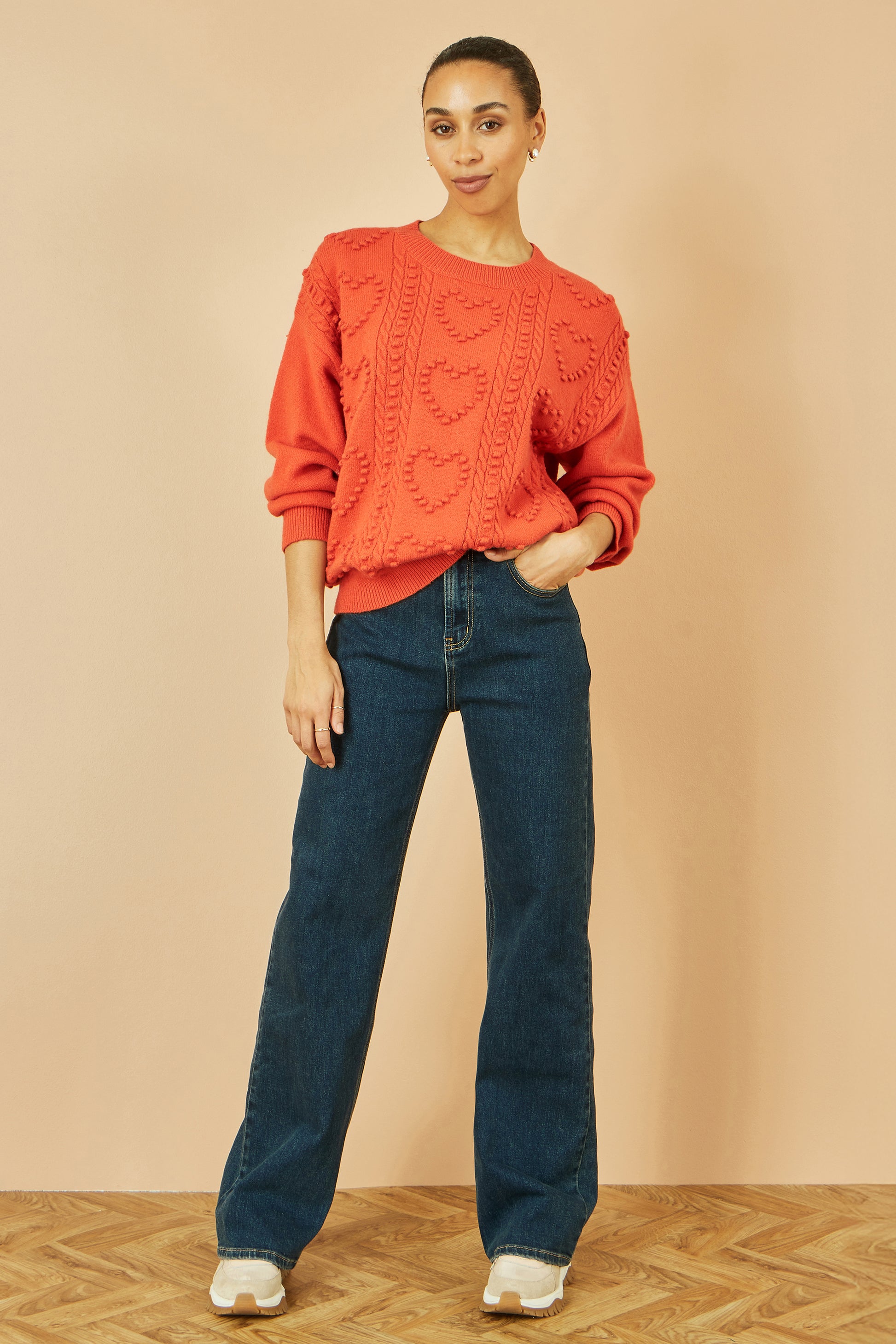 Yumi Orange Heart Knit Relaxed Jumper Knit Jumper Yumi