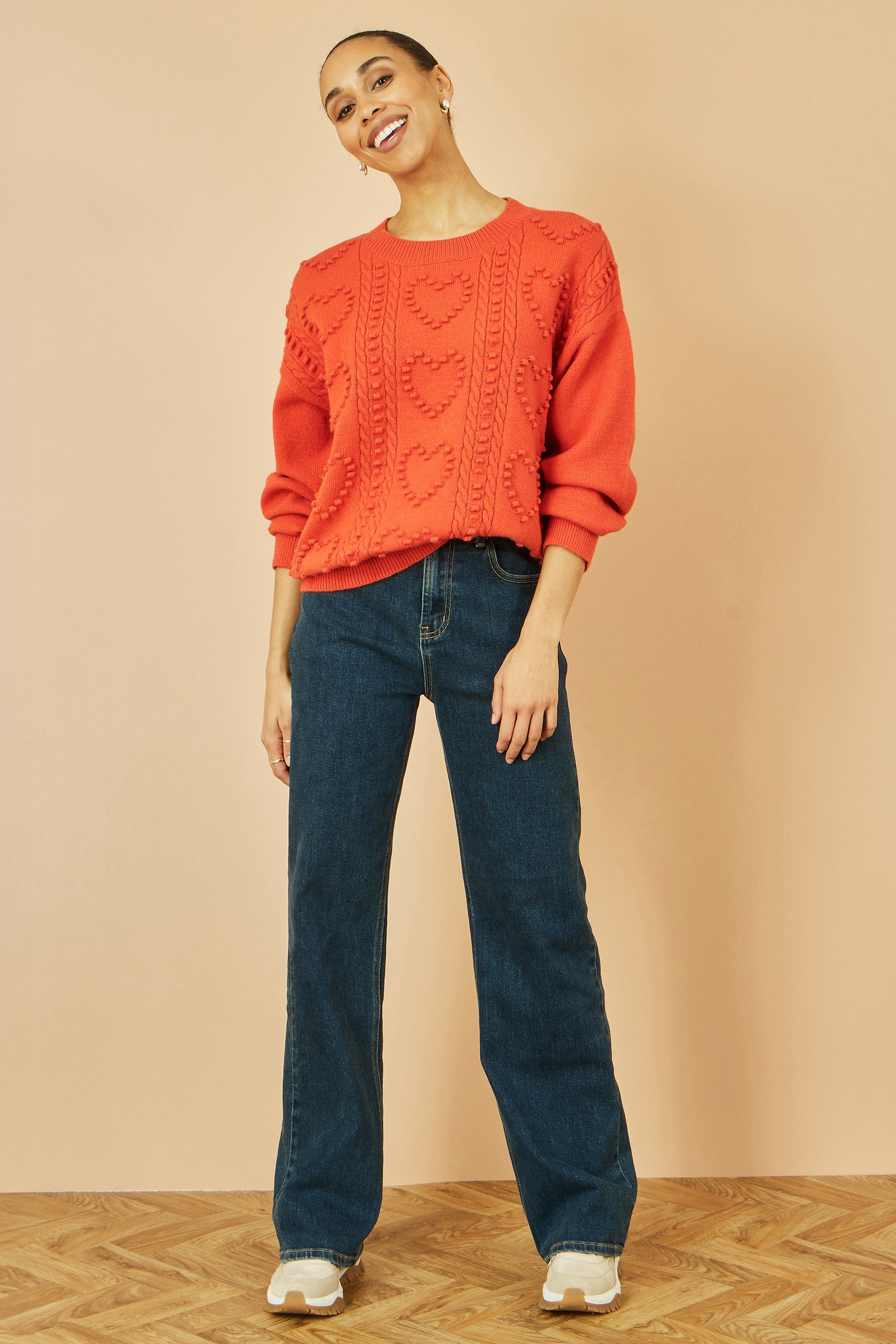 Yumi Orange Heart Knit Relaxed Jumper Knit Jumper Yumi