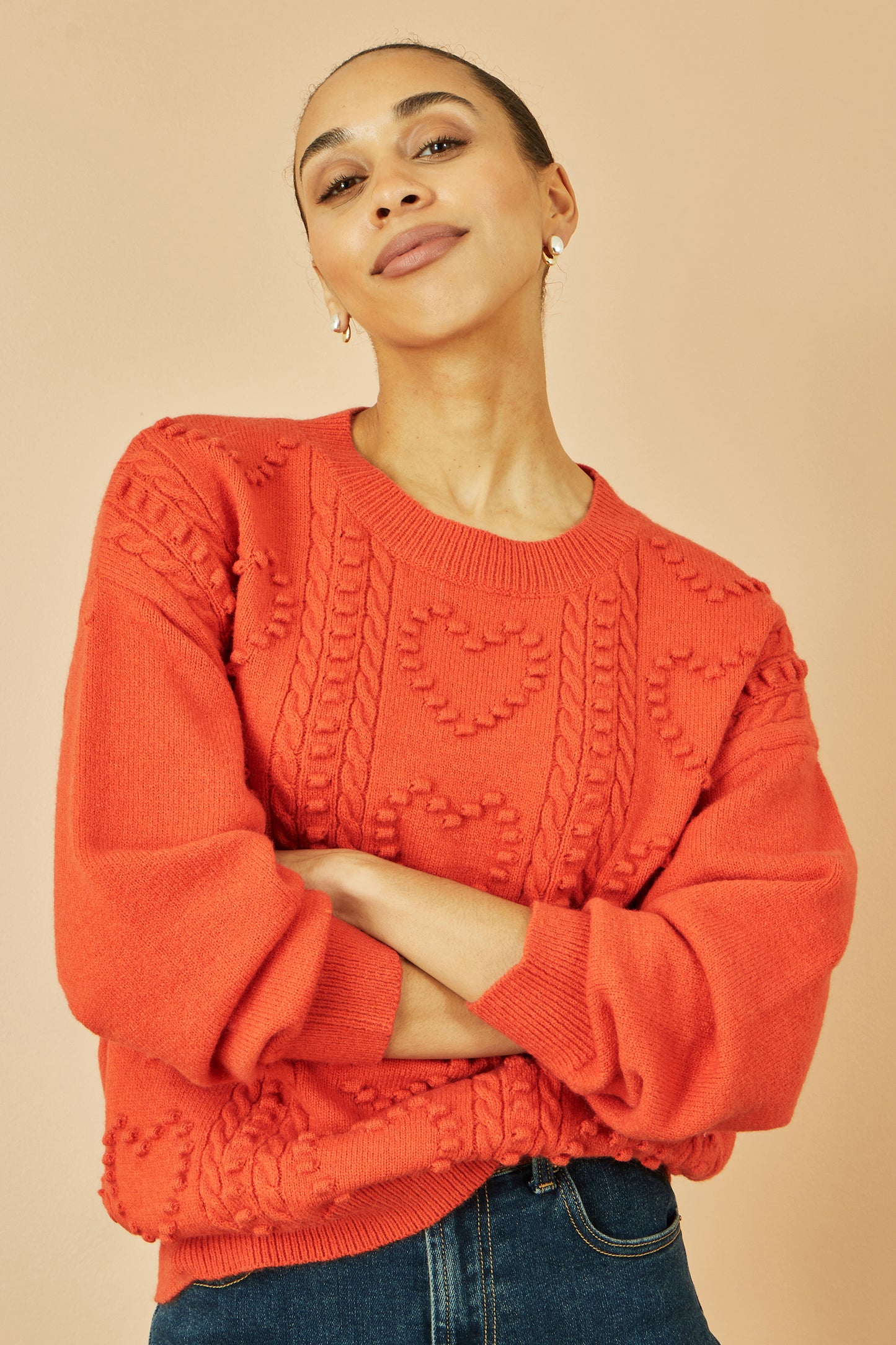 Yumi Orange Heart Knit Relaxed Jumper Knit Jumper Yumi