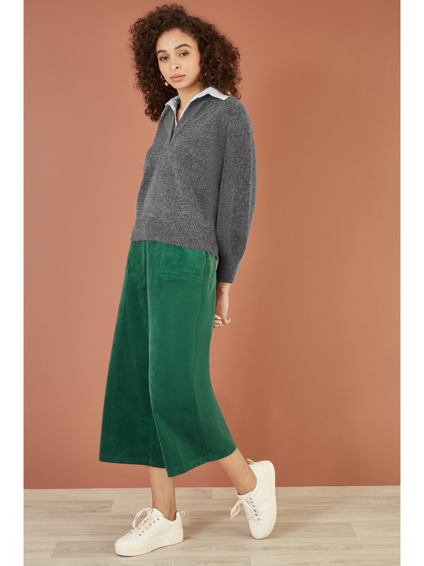 Yumi Grey Knitted Jumper With Collar Detail