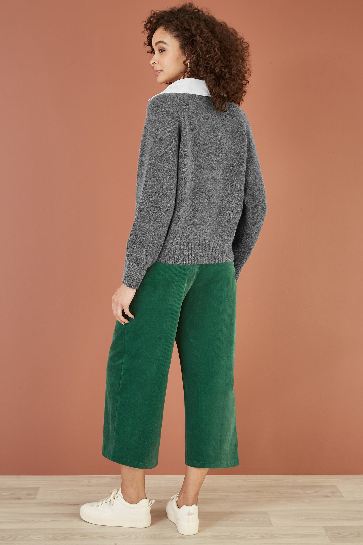 Yumi Grey Knitted Jumper With Collar Detail