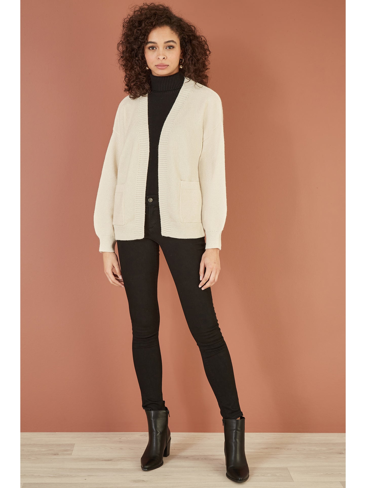 Yumi Ivory Metallic Slouchy Cardigan With Pockets Yumi