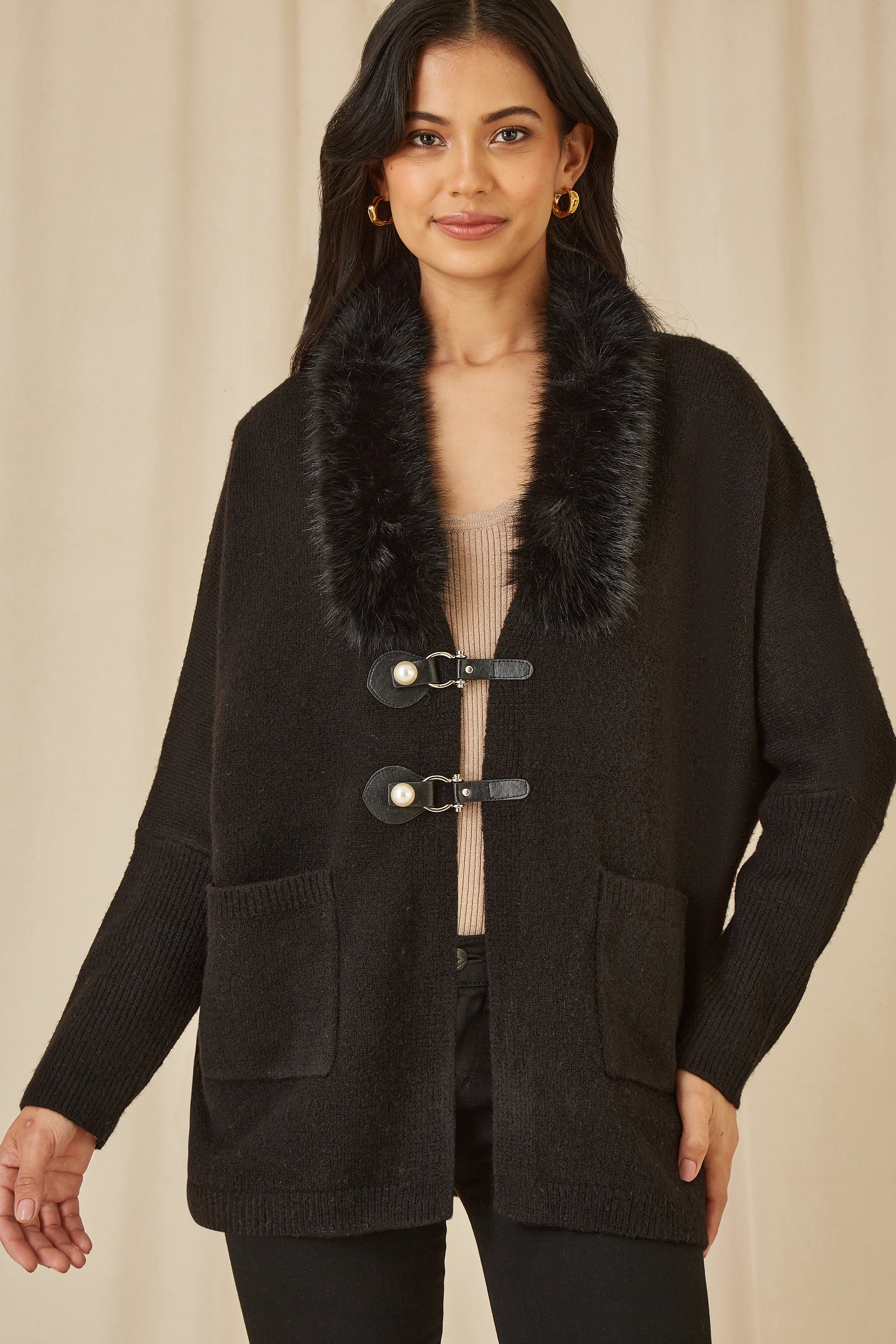 Cardigan Detachable Fur Collar Trim