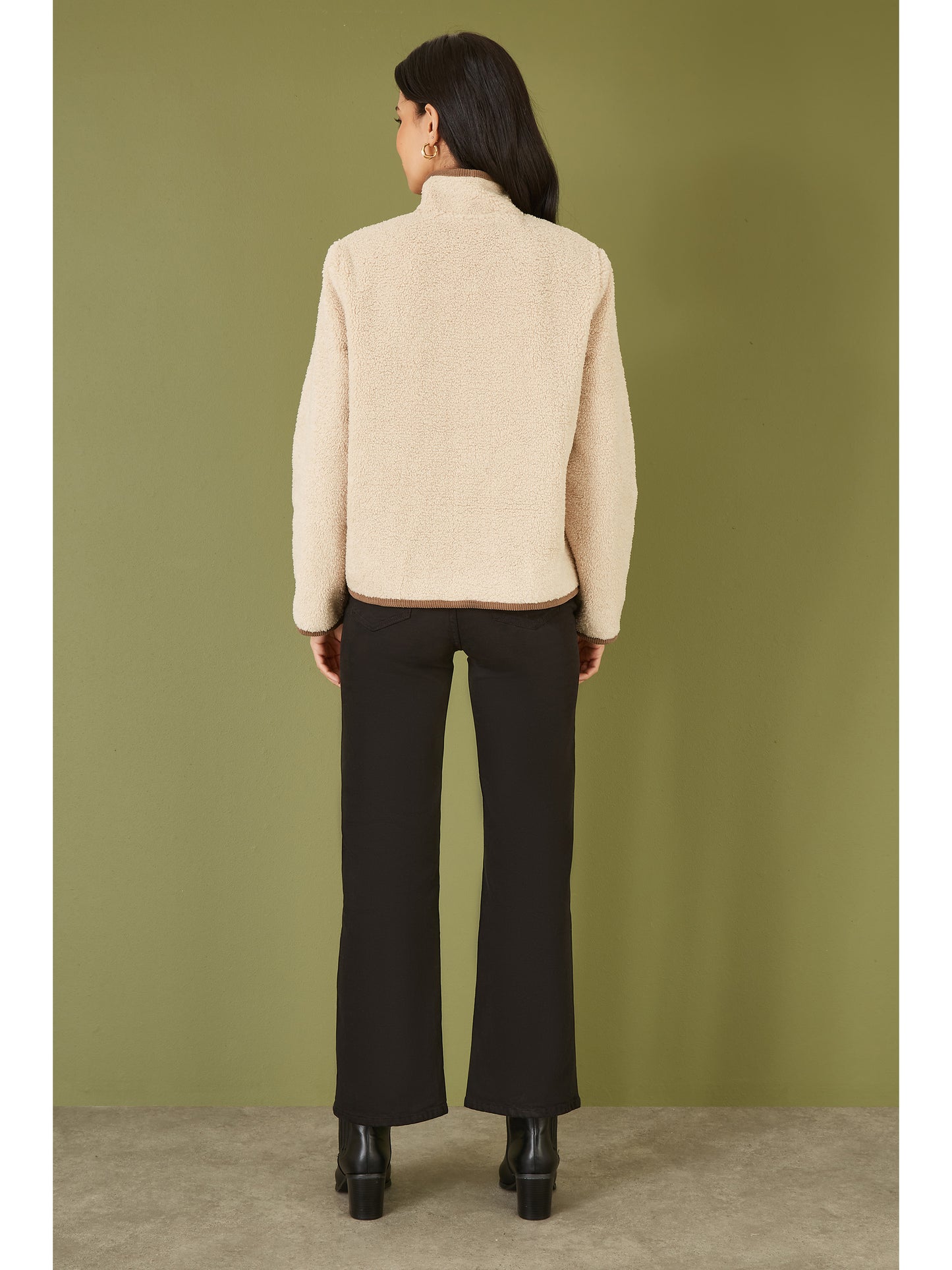 Yumi Cream Borg Jacket With Faux Leather Button Details Yumi