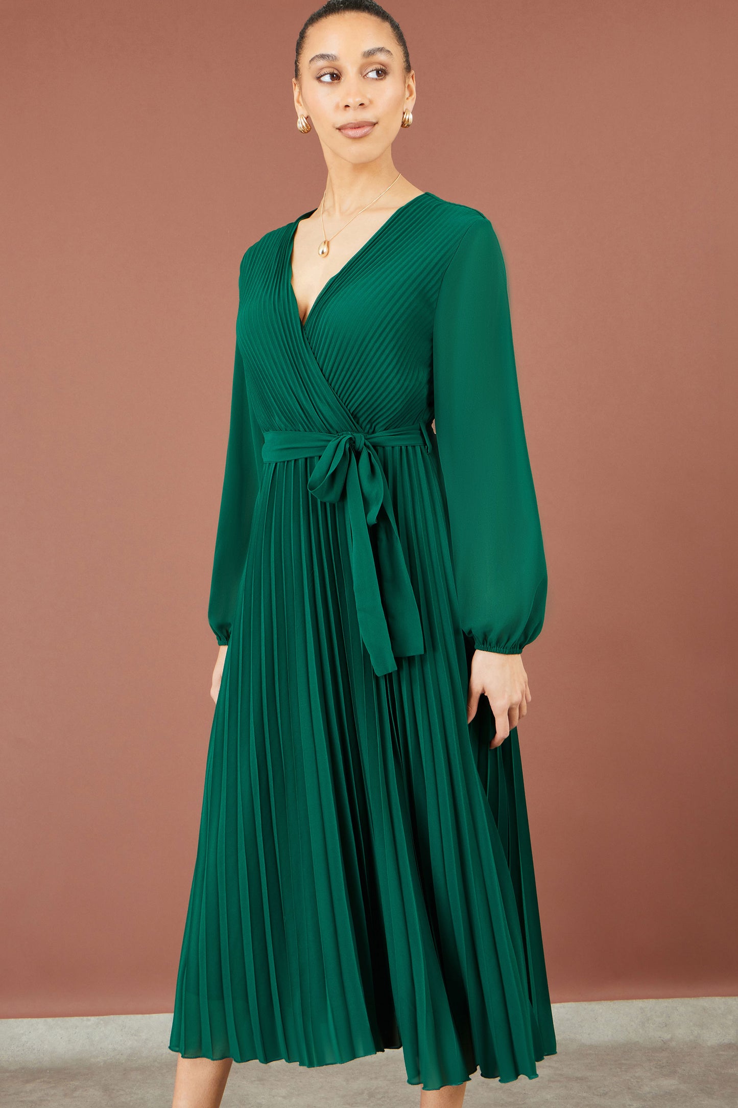 Yumi Green Pleated Wrap Midi Dress Dress Occasion Yumi