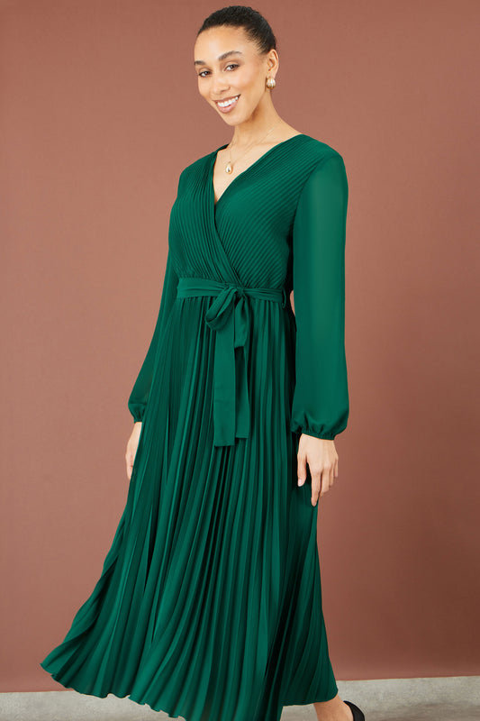 Yumi Green Pleated Wrap Midi Dress Dress Occasion Yumi
