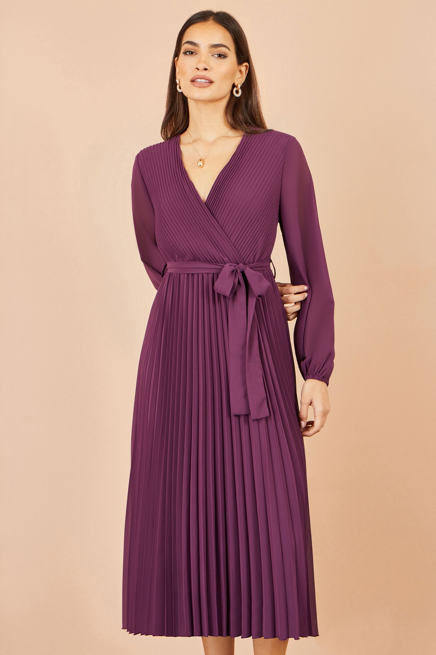 Yumi Purple Pleated Wrap Midi Dress Dress Occasion Yumi