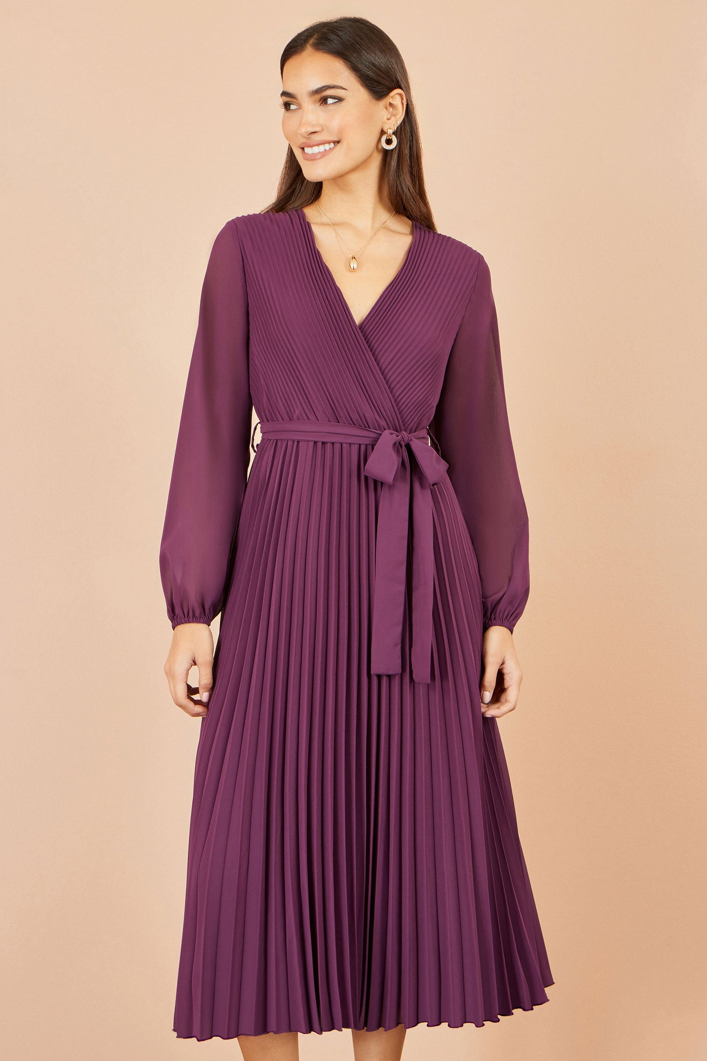 Yumi Purple Pleated Wrap Midi Dress Dress Occasion Yumi