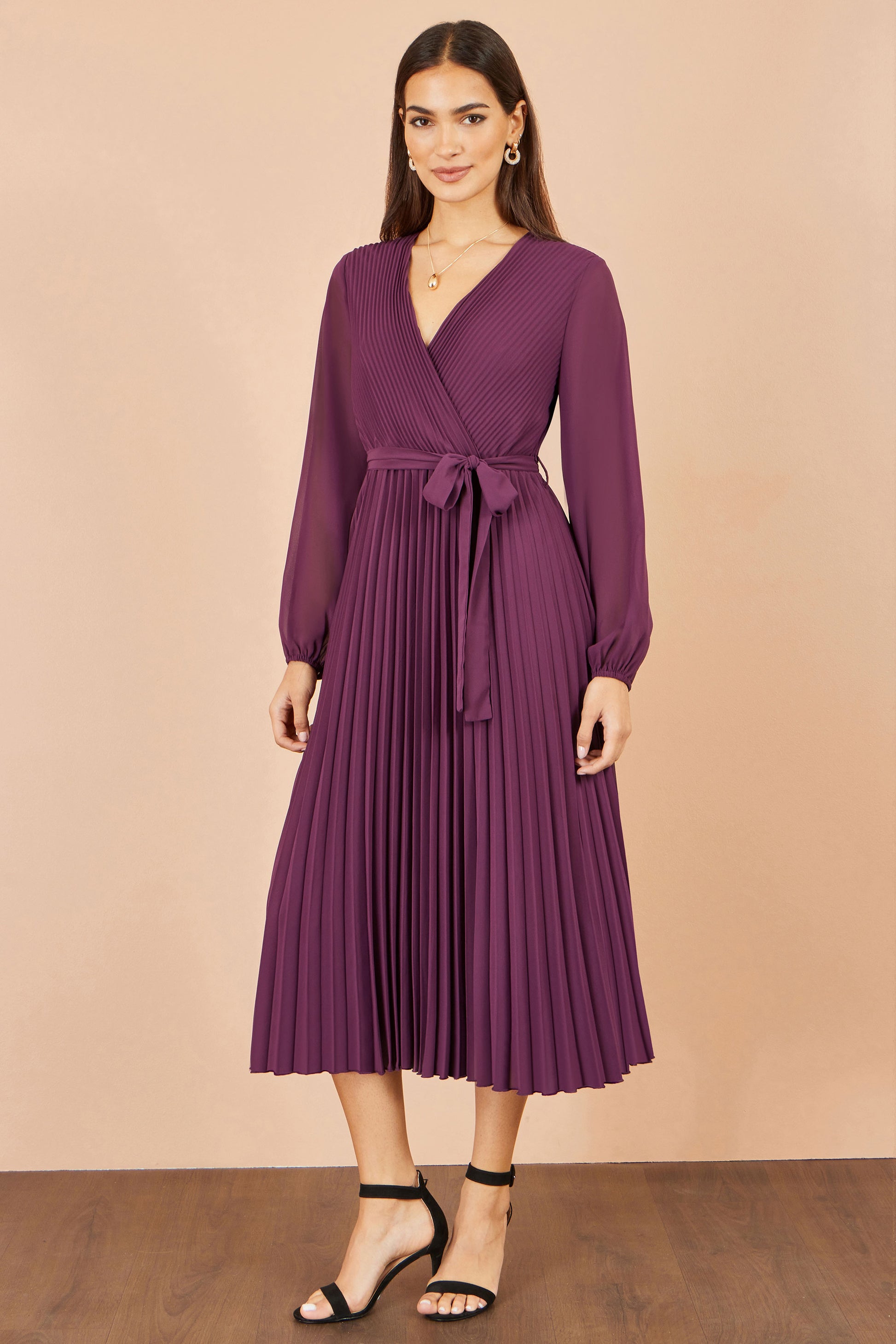 Yumi Purple Pleated Wrap Midi Dress Dress Occasion Yumi