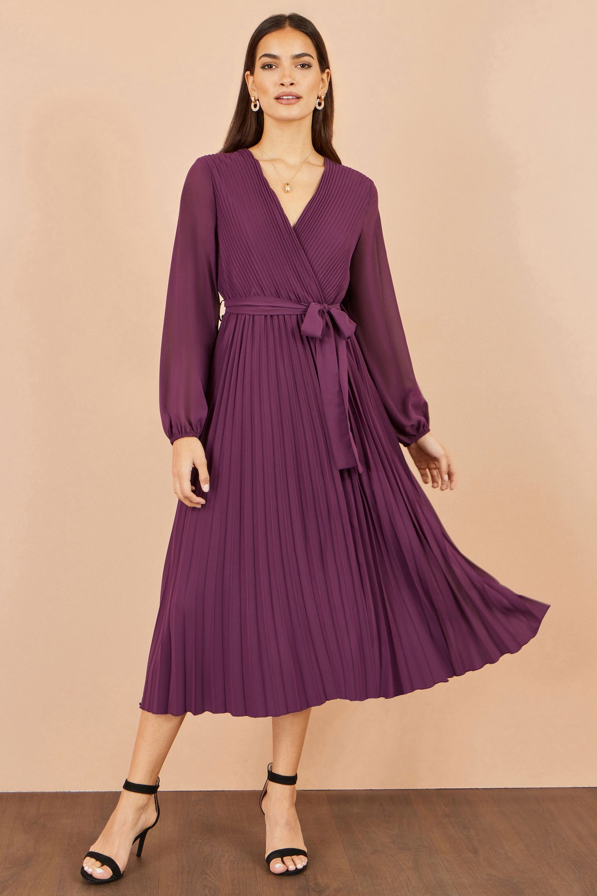 Yumi Purple Pleated Wrap Midi Dress Dress Occasion Yumi